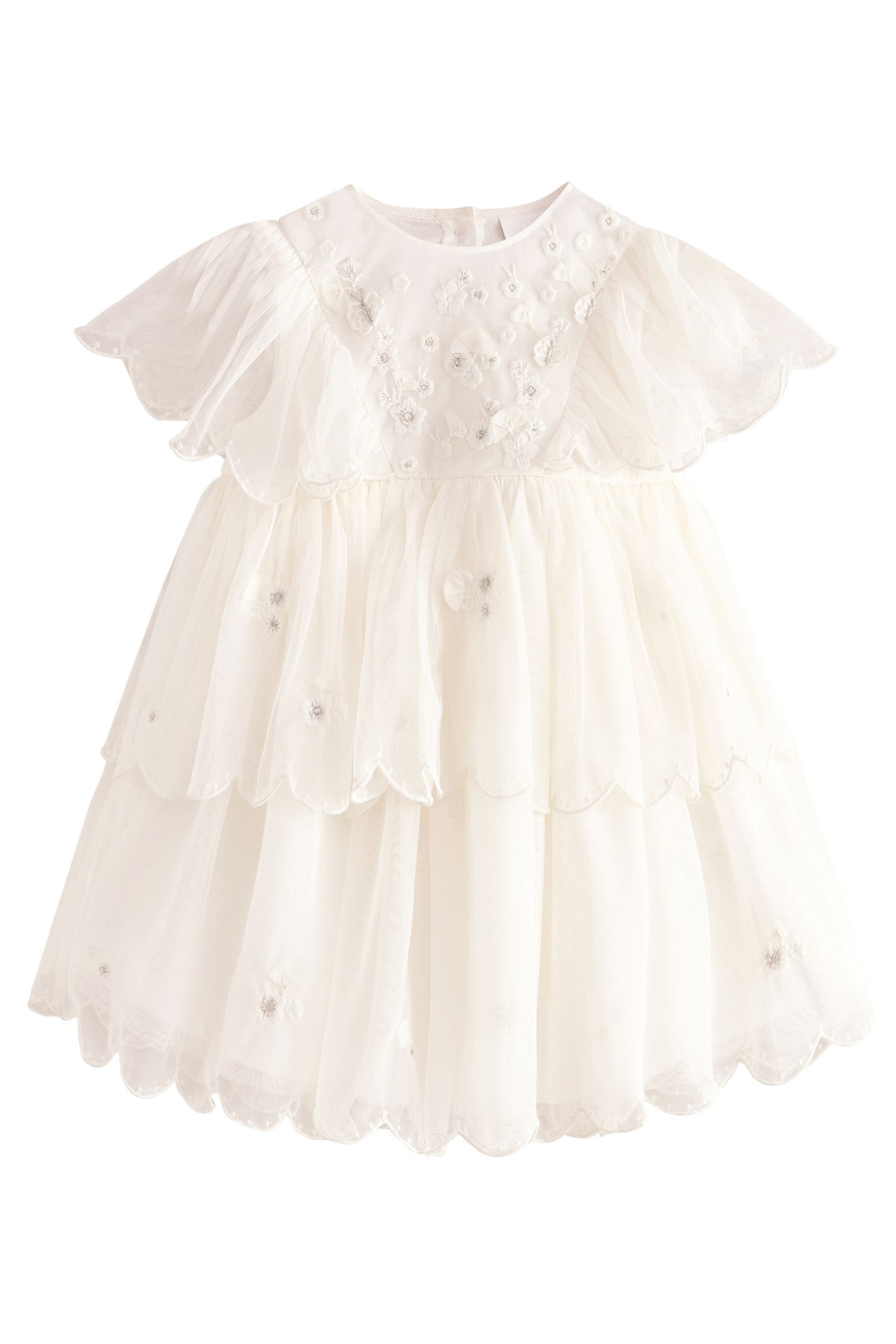 Next Volantkleid Kurzärmeliges Mesh-Kleid mit Stickereien (1-tlg)