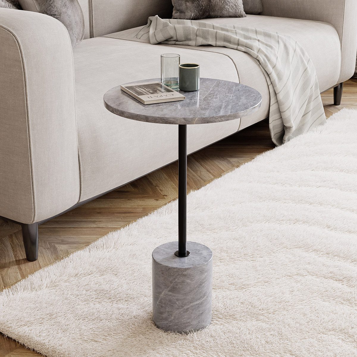 Liadomo Beistelltisch Goro, Couchtisch, Wohnzimmertisch, Marmortisch, Sofatisch (drei verschiedene Farben), massiver Marmortisch rund Ø 36 cm – für Wohnzimmer & Schlafzimmer