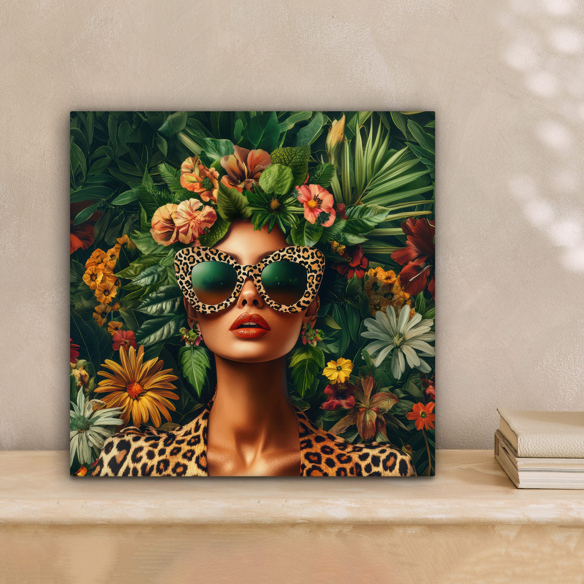 OneMillionCanvasses® Leinwandbild Frau - Pantherdruck - Dschungel - Natur - günstig online kaufen
