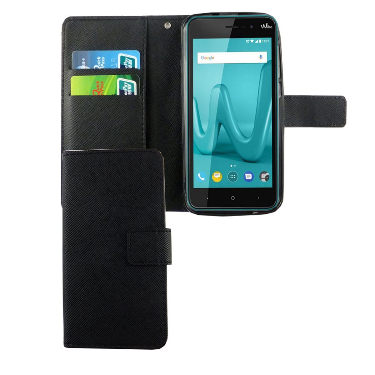 König Design Handyhülle Wiko Lenny 4, Wiko Lenny 4 Handyhülle Bookcover Schwarz