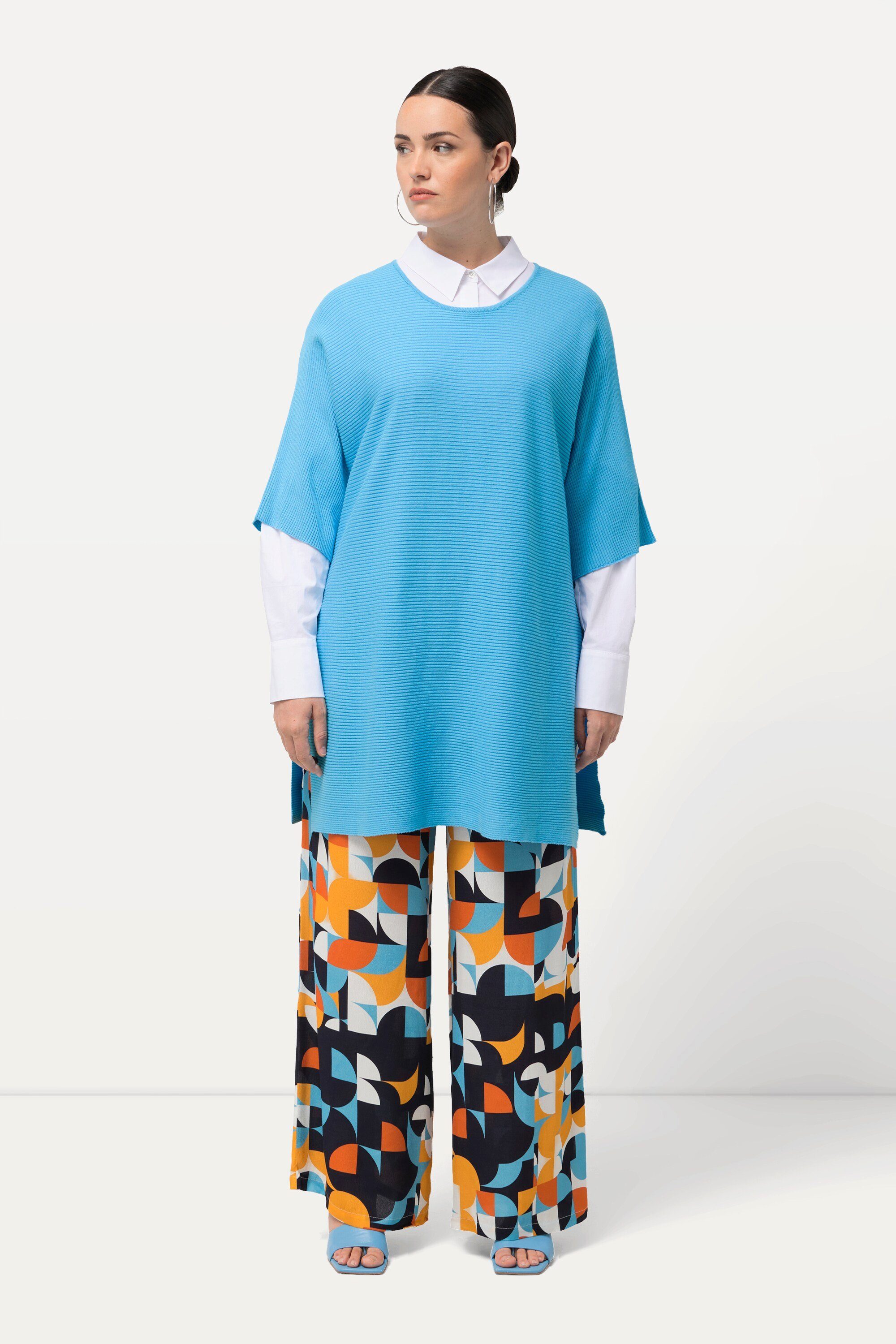 Ulla Popken Длинные Пуловеры offene Seiten Oversized Rundhals 3/4-Arm