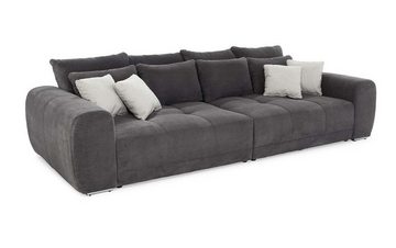 luma-home Big-Sofa 15171, XXL-Couch 306x134 cm mit Federkernpolsterung, viele Kissen, markante Steppungen, Cordstoff Grau Anthrazit