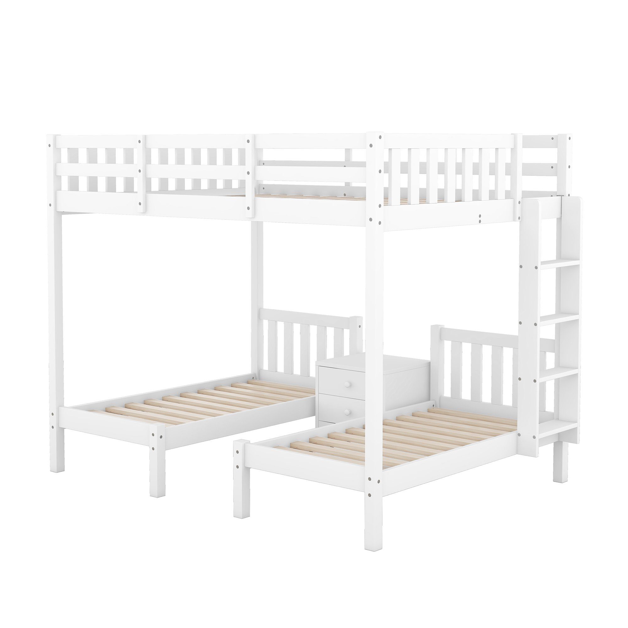 Weiß 3-in-1 mit Hochbett | Ulife (2-St) Weiß | Nachttisch Weiß Kinderhochbett