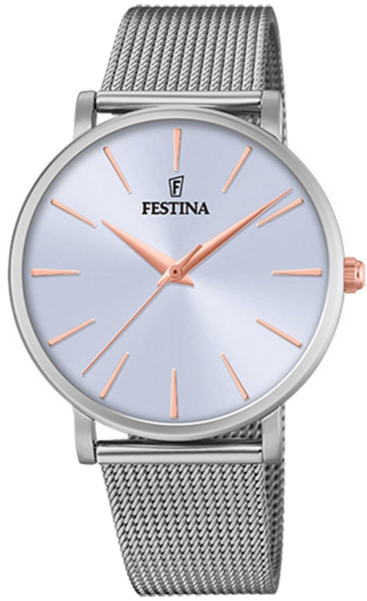 Festina Quarzuhr Festina Damen Uhr F20475/3 Stahl, Damen Armbanduhr rund, Edelstahlarmband silber