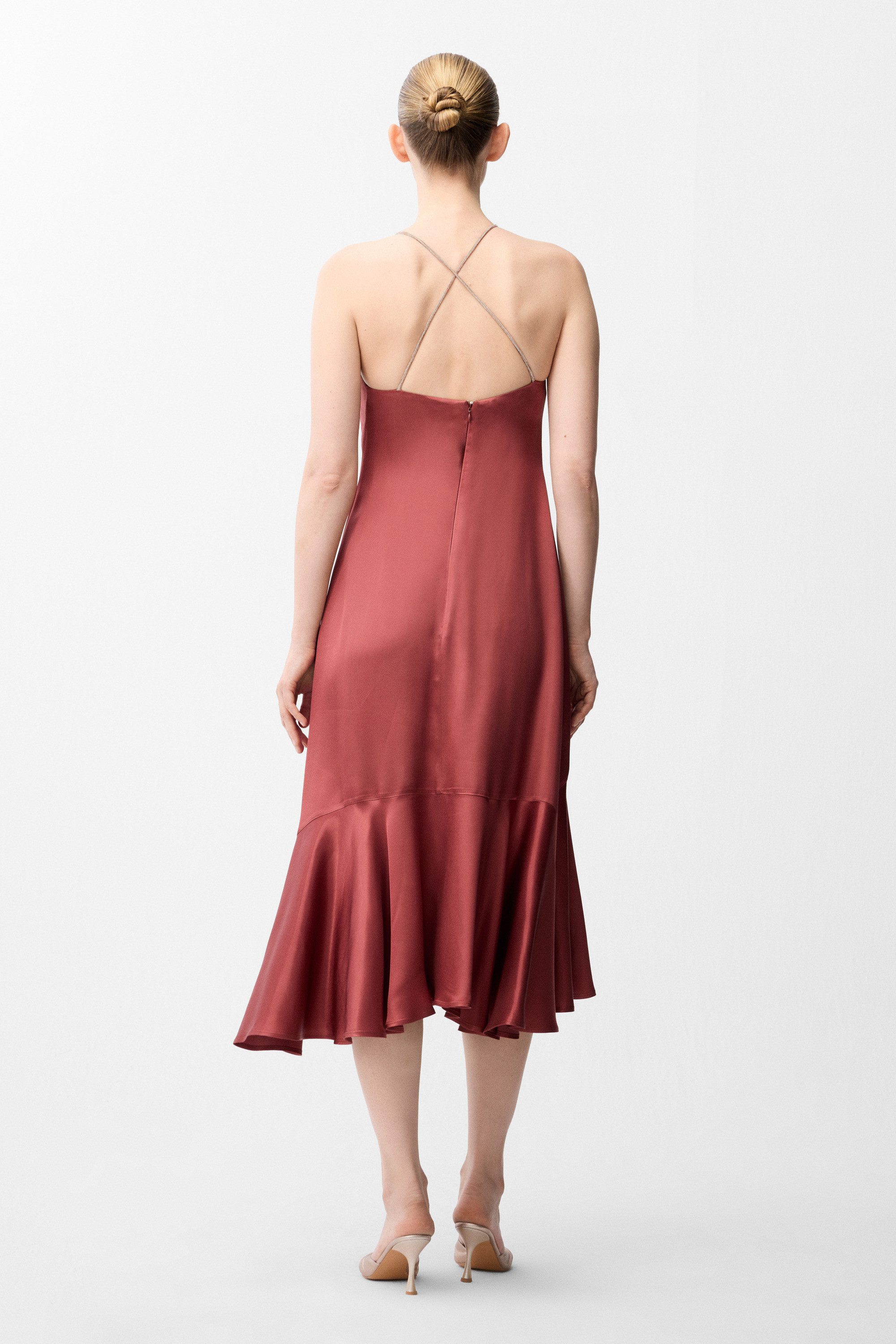 adL Cocktailkleid Ärmelloses Satin-Kleid mit Volants