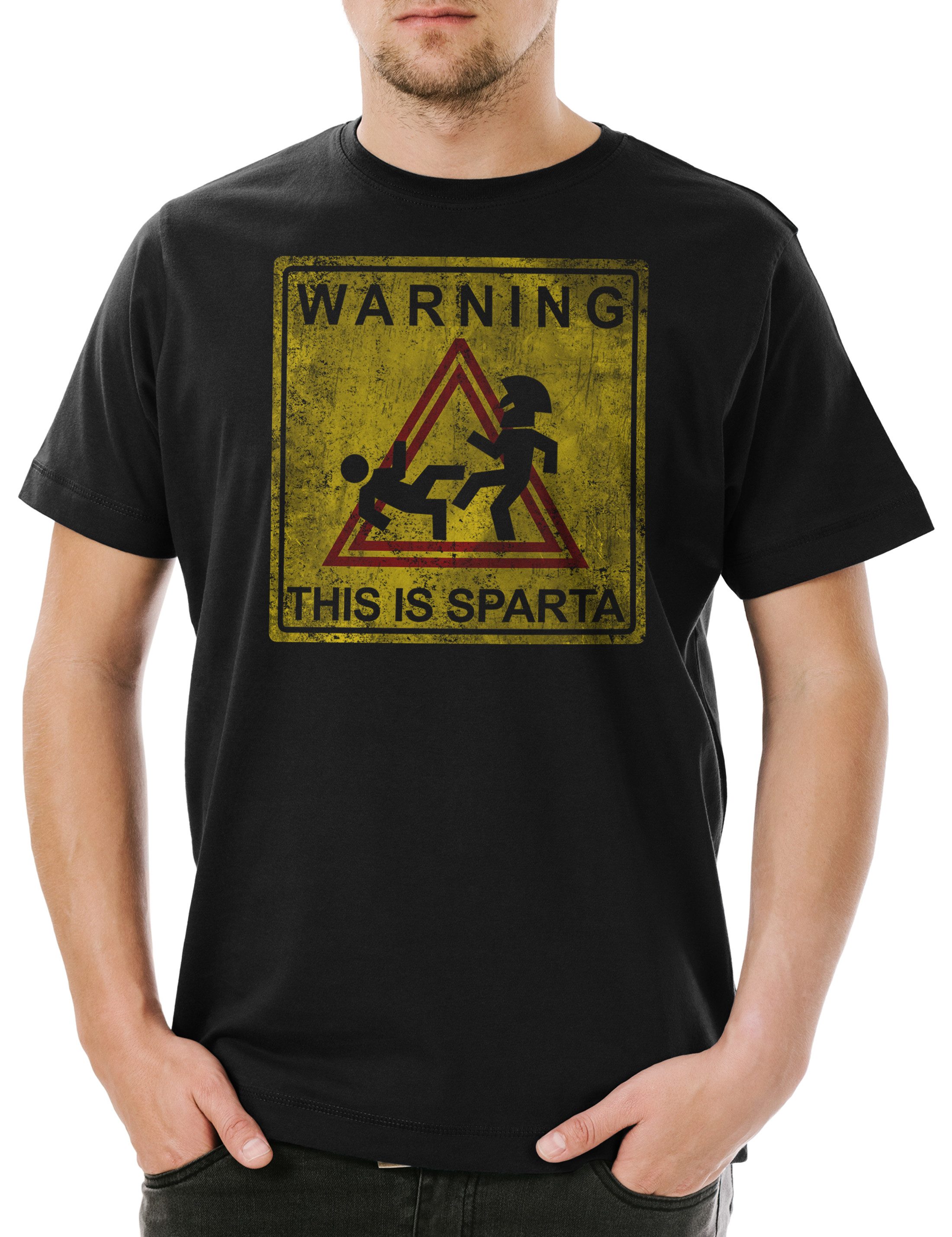 Print-Shirt Warning This Is Sparta Sign Herren T-Shirt Das ist Spartaner