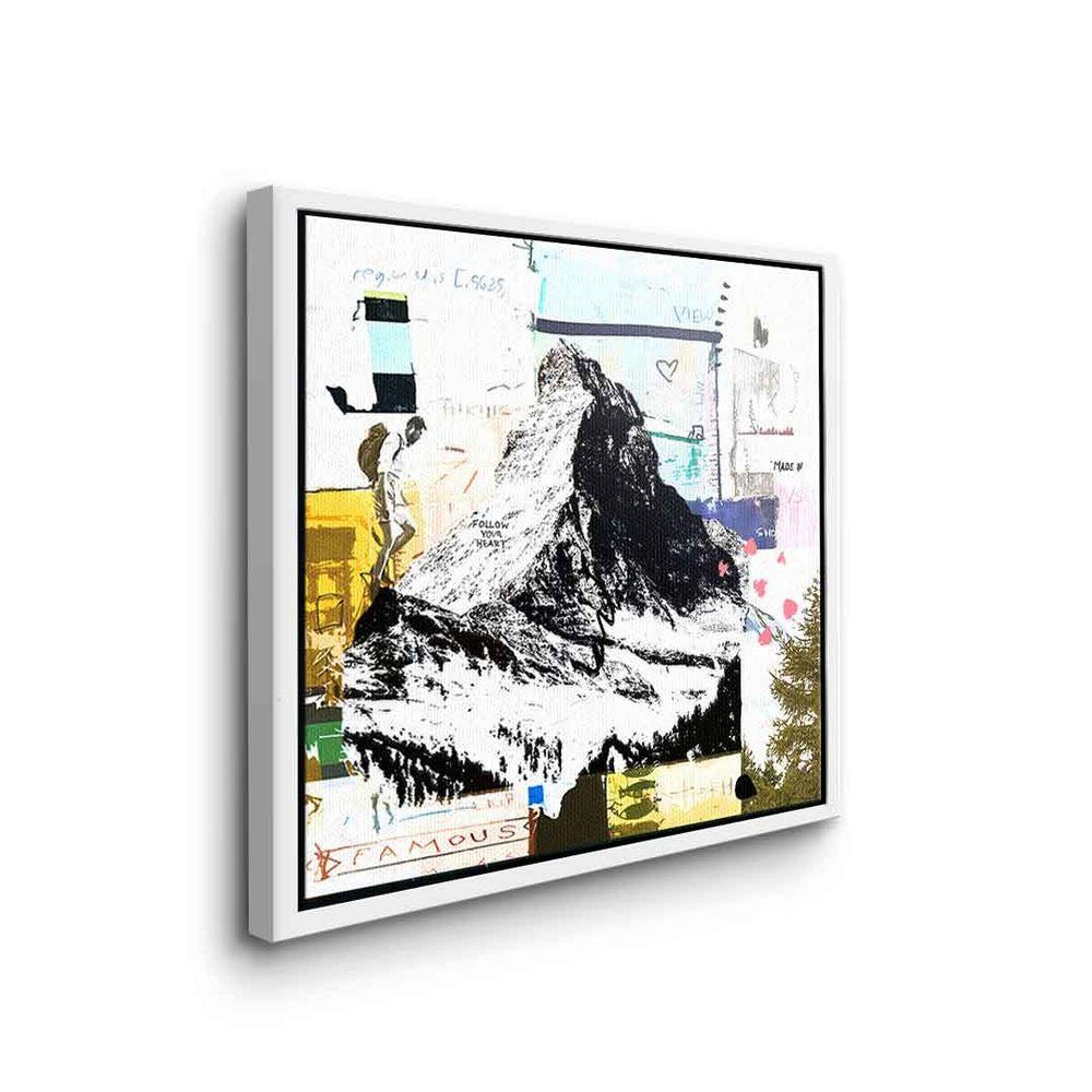 Leinwandbild Pop Collage Leinwandbild, DOTCOMCANVAS® Rahmen mit Art premium Rahmen Matterhorn goldener