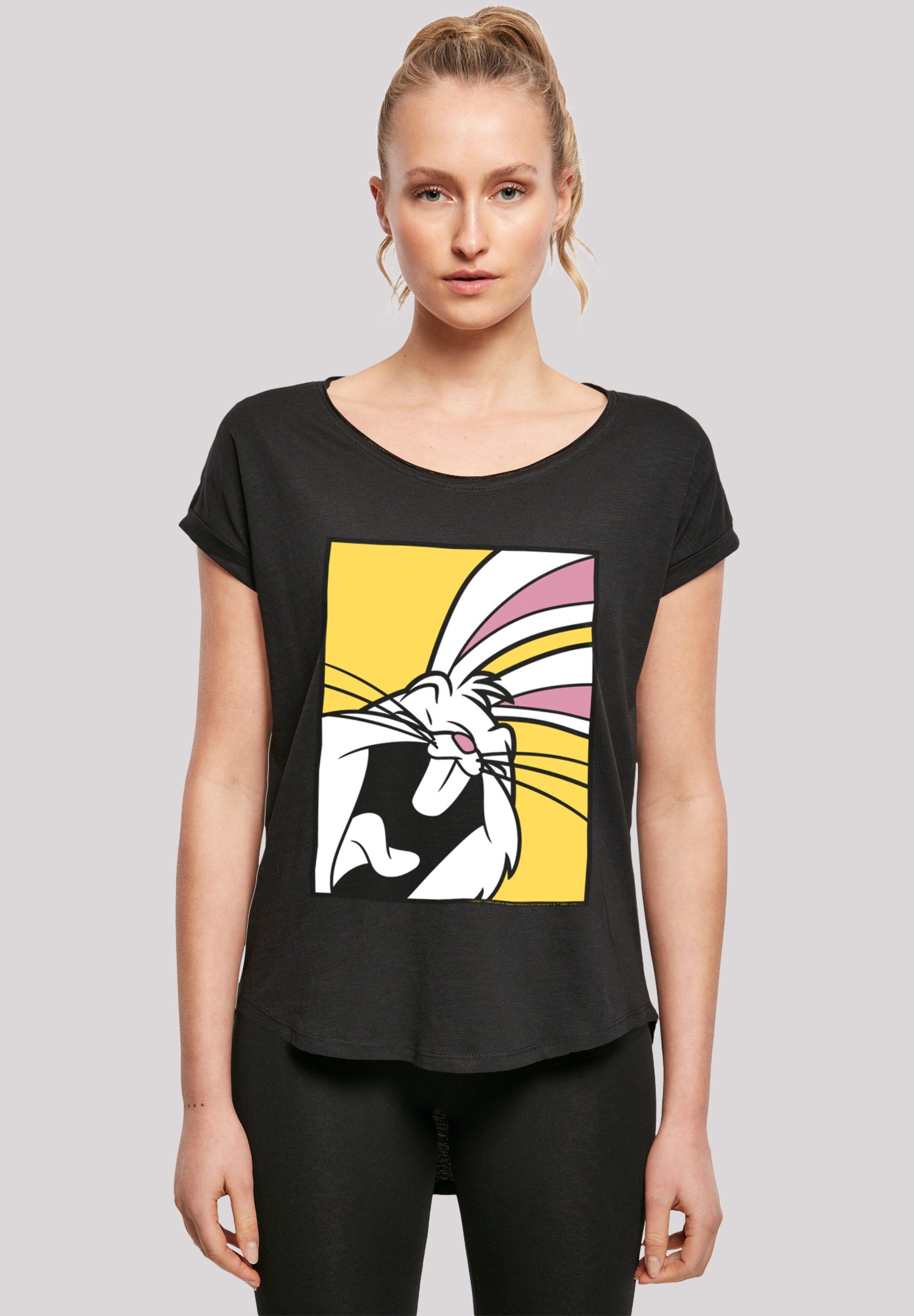 F4NT4STIC Kurzarmshirt Damen Ladies Bugs black Laughing (1-tlg) Looney Long with Tunes Slub Tee Bunny