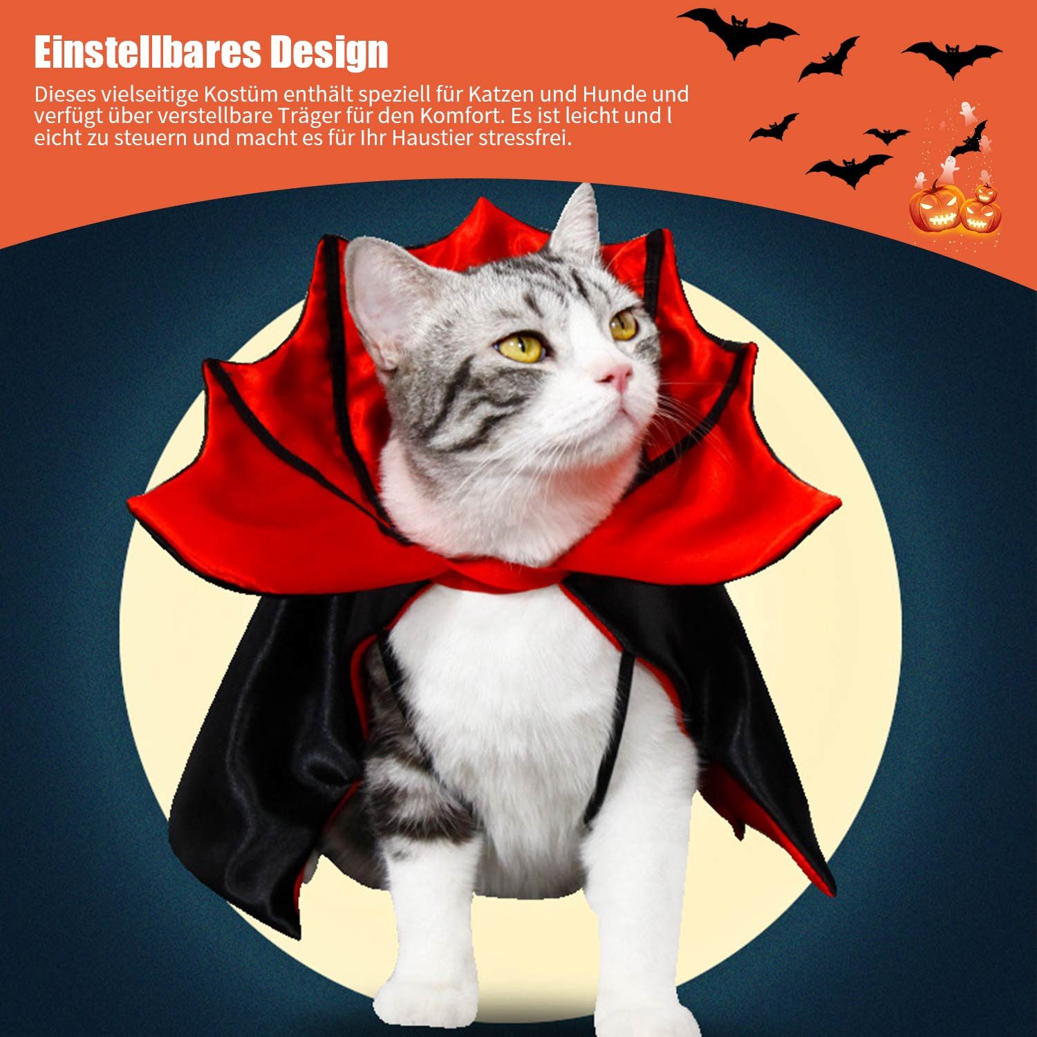 Refttenw Hundekostüm Katzenkostüm Halloween Haustier Kostümumhang, Fledermaus 3D-Stehkragen, für Halloween Party, Haustier Cosplay