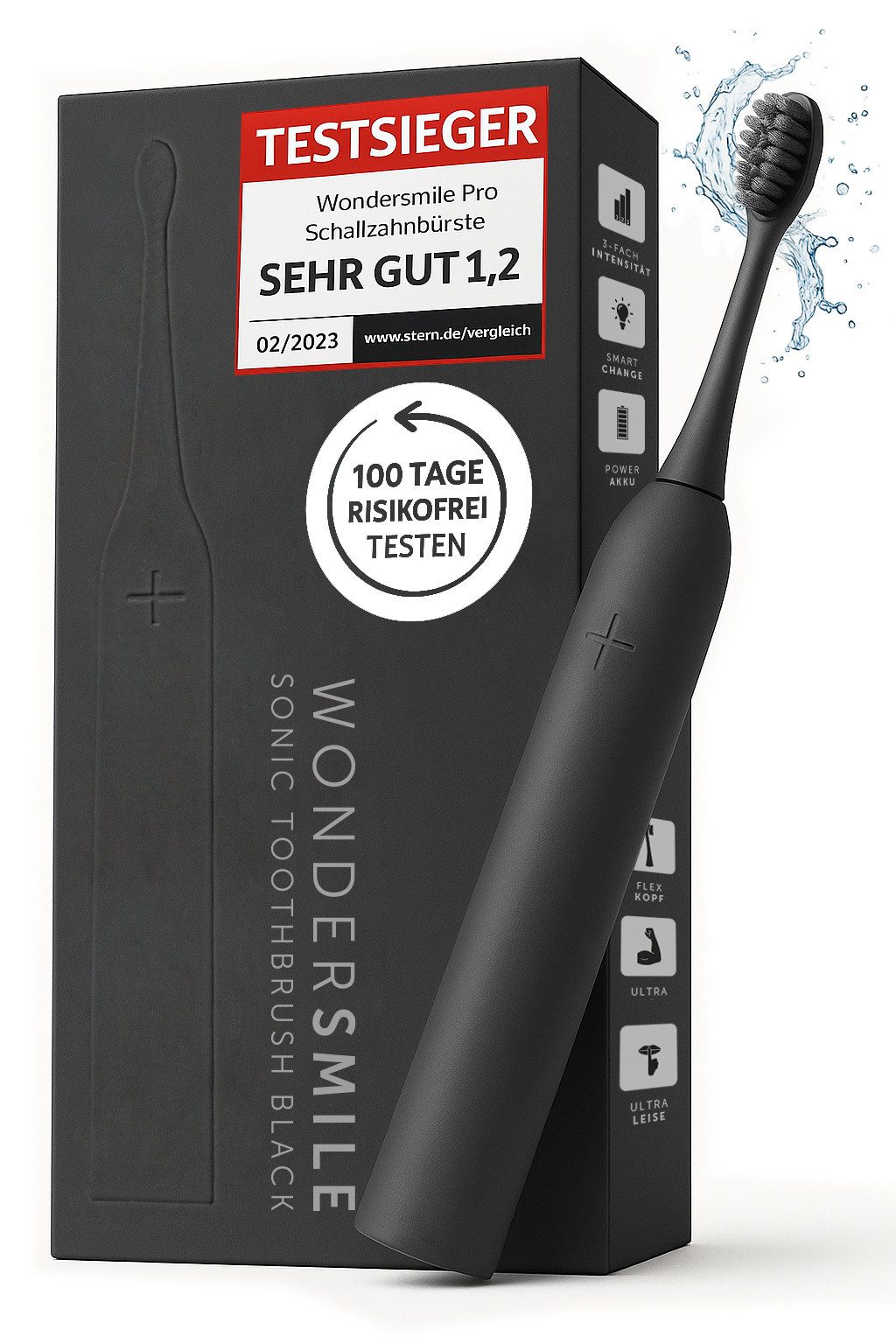 Wondersmile Schallzahnbürste Elektrische Zahnbürste - Testsieger 2025 - 100 Tage risikofrei testen, Aufsteckbürsten: 1 St., Integrierter Zungenreiniger