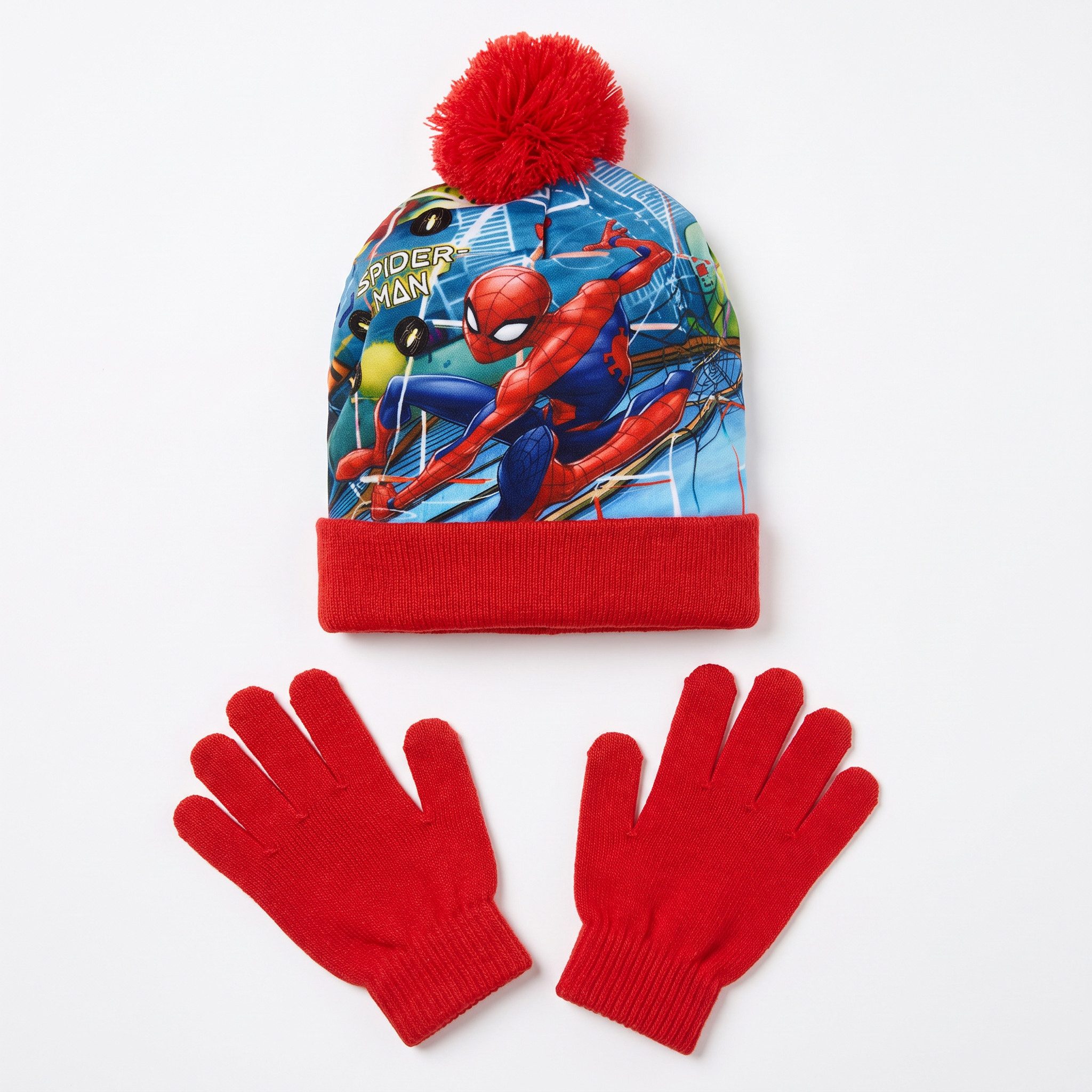 MARVEL Ballonmütze Spiderman Kinder Herbst Winter Set Mütze plus Handschuhe (2-St) Gr. 52 bis 54