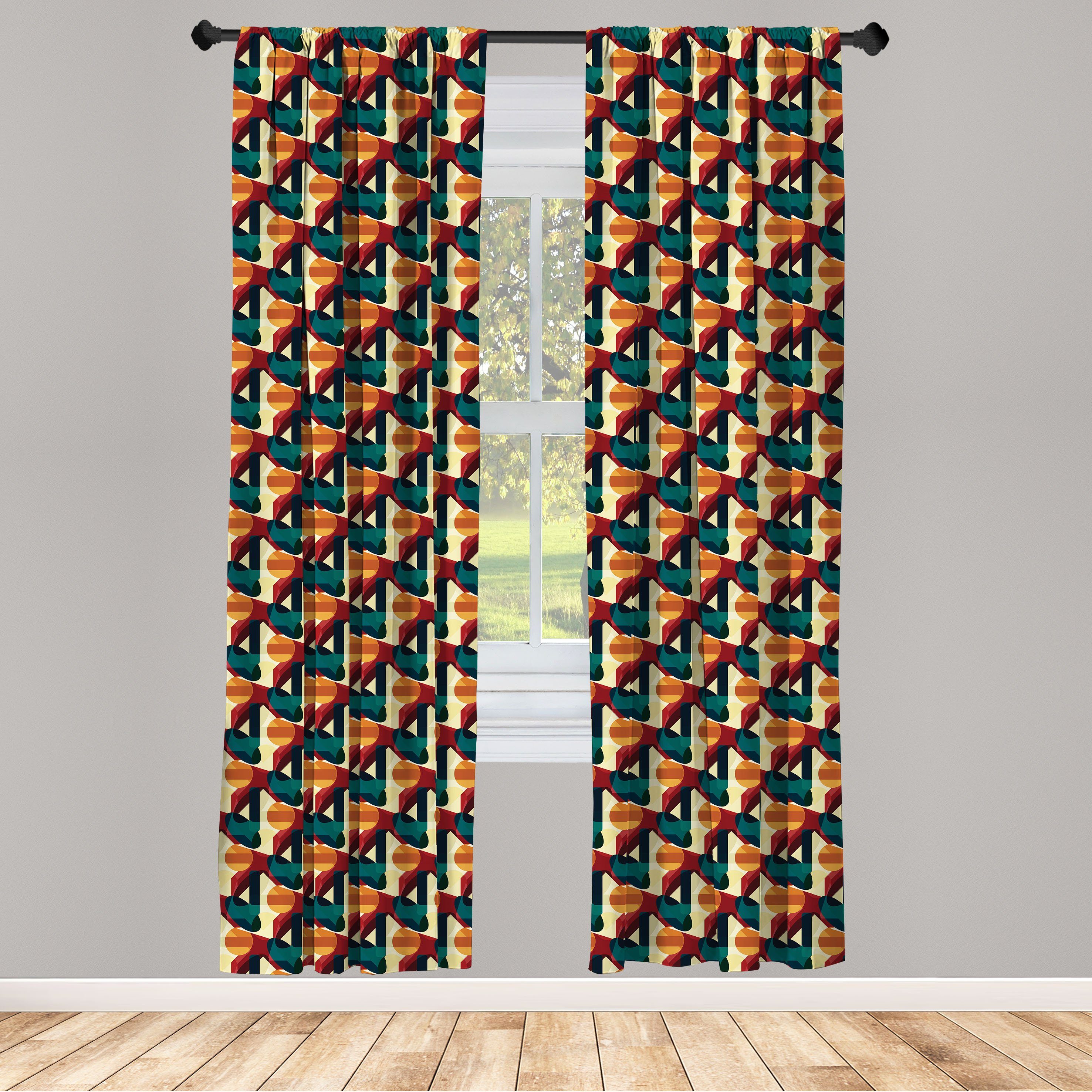Gardine Vorhang für Wohnzimmer Schlafzimmer Dekor, Abakuhaus, Microfaser, Abstrakt Polygonal Vivid Ineinander greifen