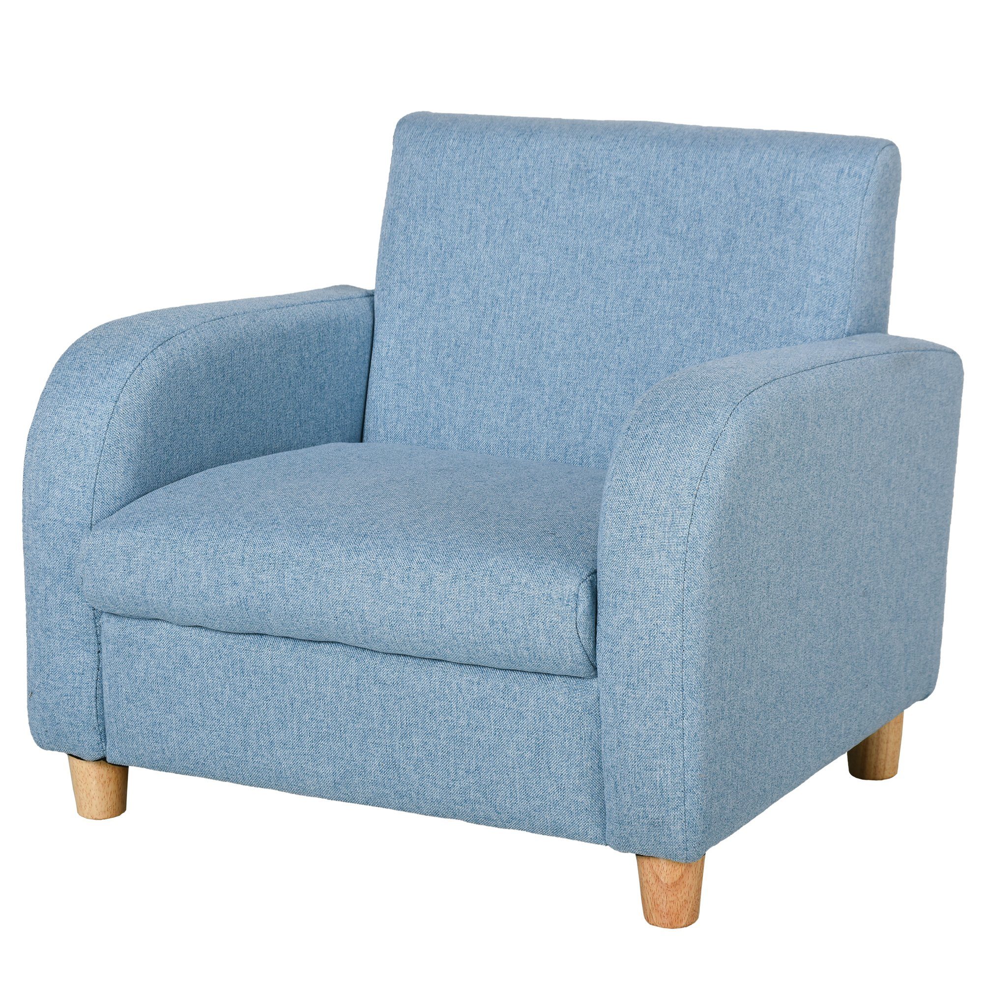 HOMCOM Sessel Kindersofa x (Set, mit 1-St., Schaumstoff für Kinder), Leinen und x 45B Schaumstoff Blau Jahre cm Sitzkissen 44.5H Holz 49L 3-5