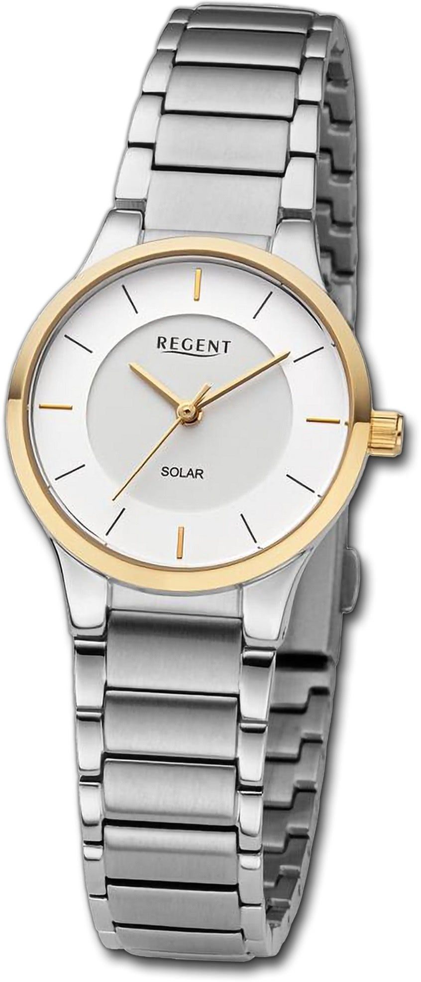 Regent Quarzuhr Regent Damen Armbanduhr Analog, Damenuhr Metallarmband silber, rundes Gehäuse, extra groß (ca. 28mm)