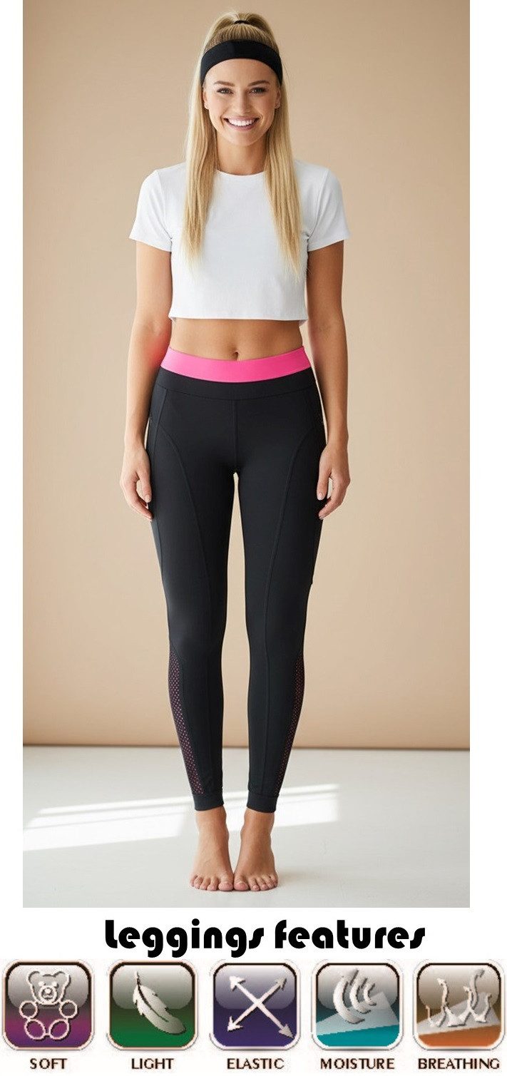 Bas Bleu Funktionsleggings mit Kontrastdetails, Sportleggings Fitness Running