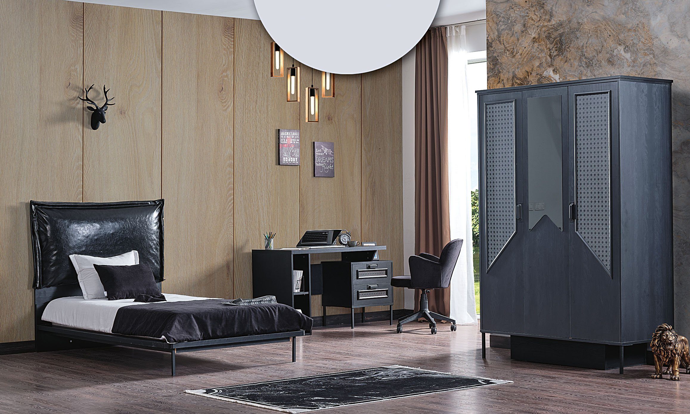 Bensimo Jugendzimmer Jugendzimmer-Set 5-tlg Black inkl. Lieferung & Aufbauservice, (Abverkauf), + Lattenrost & Matratze