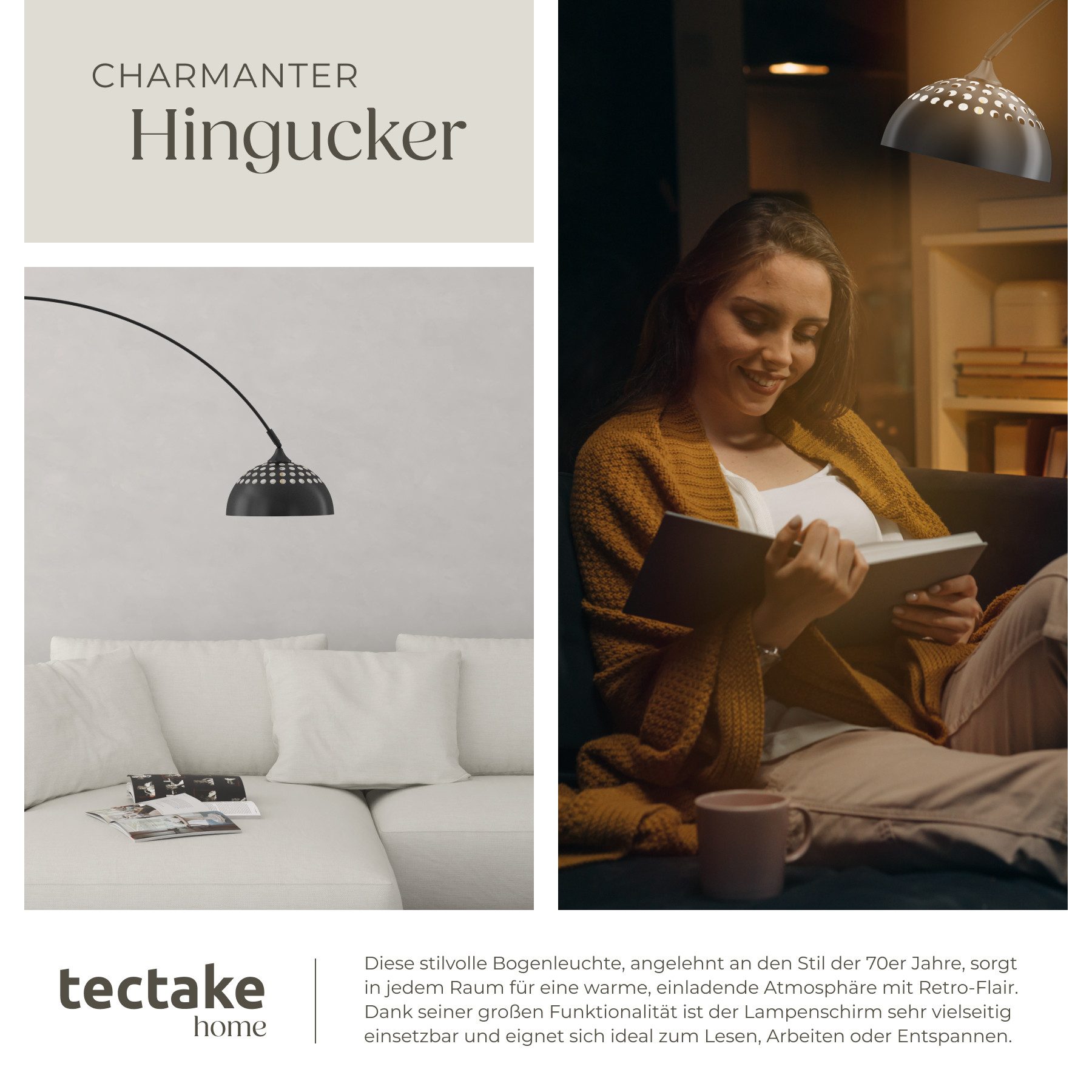 tectake Stehlampe Bogenleuchte aus beschichtetem Stahl, höhenverstellbar 187 - 206 cm, LED, 60 W, Fußschalter, massiver Standfuß mit Bodenschoner – Bild 5 von 5