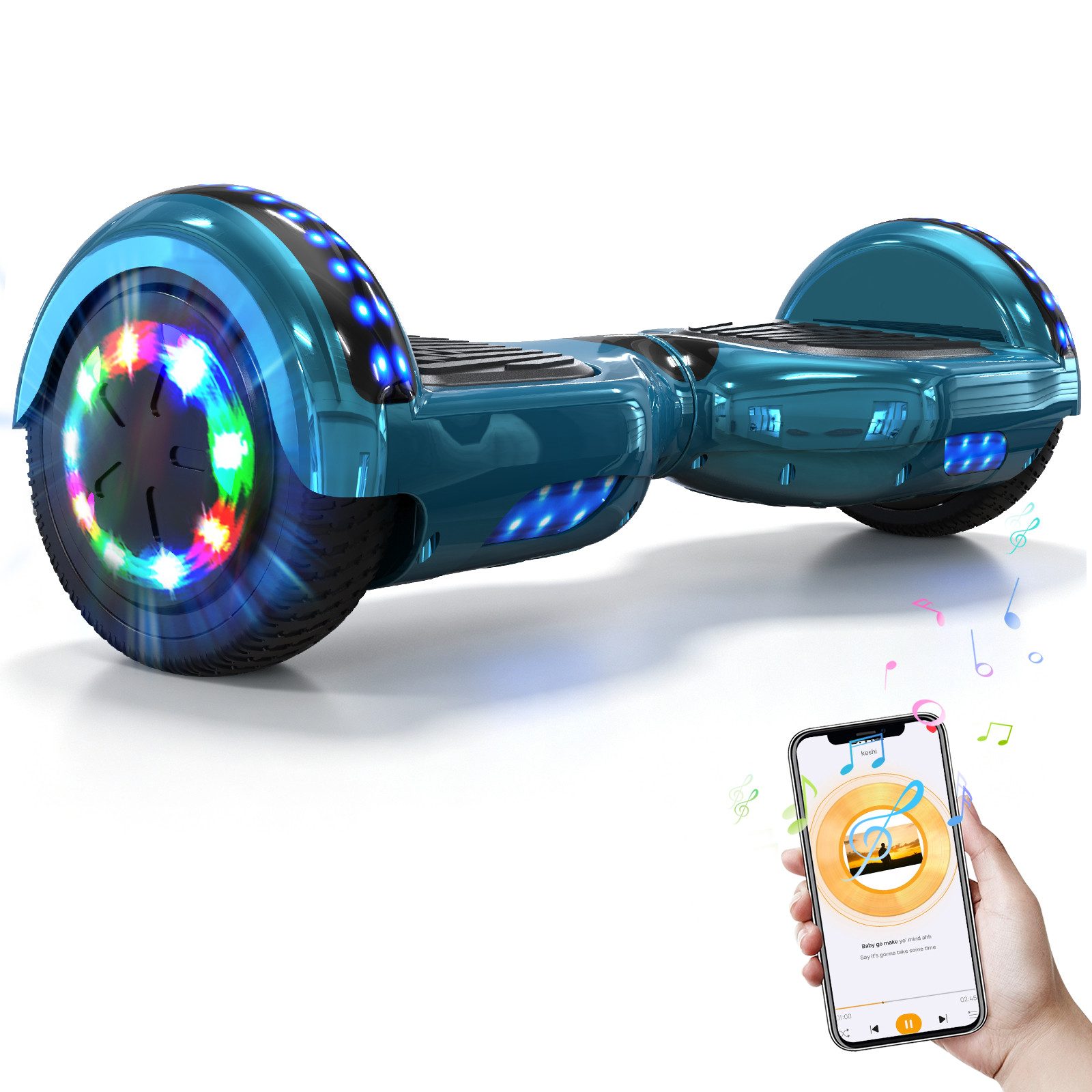 RCB Balance Scooter JD5JD6, 6,5 Zoll Zweimotoren Hoverboard mit LED-Leuchten und Bluetooth, 120,00 W, 15.00 km/h, bis zu 10 km Reichweite, keine Straßenzulassung