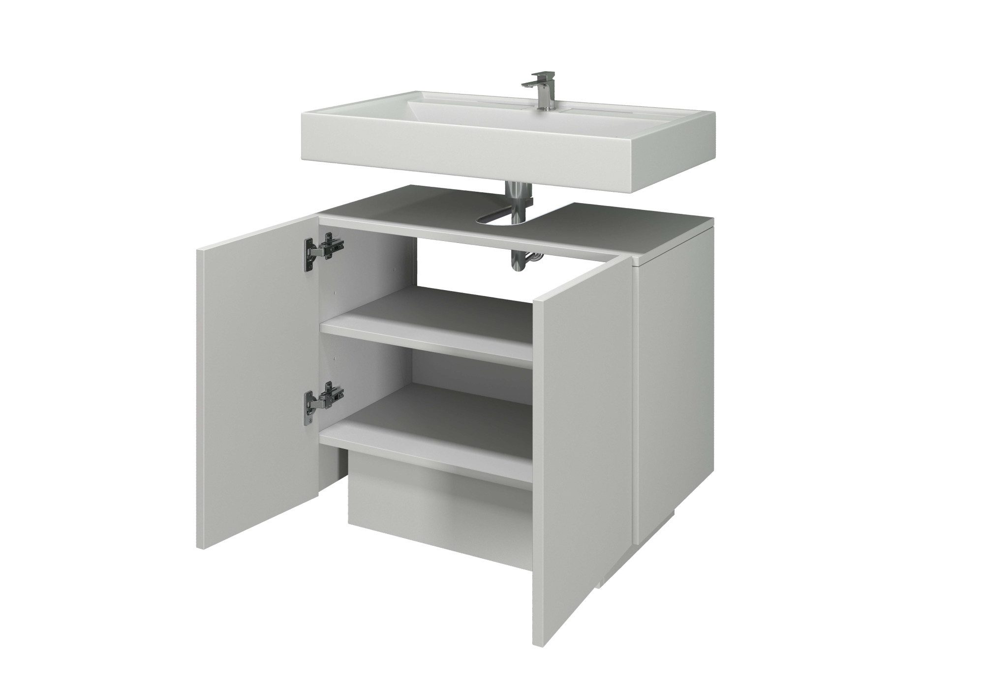 welltime Waschbeckenunterschrank Vela,Breite 60cm, 2 Türen, 2 Fächer, mit Siphonausschnitt, lackiert (1-St) Waschbeckenunterschrank,Waschtisch,Design mit schräg – Bild 4 von 5