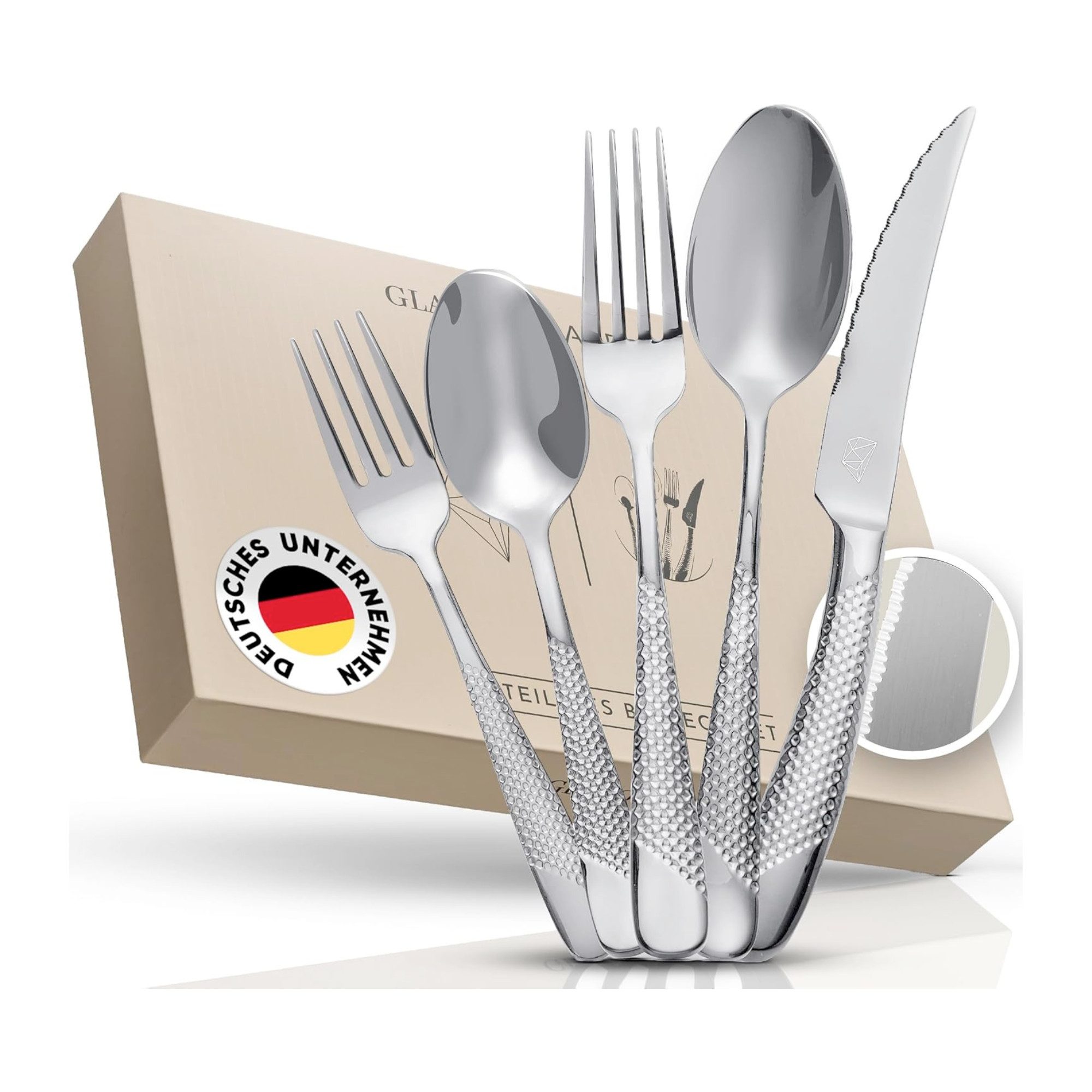 Glavory Besteck-Set Aurora - Besteck Set Silber - 30-teilig für 6 Personen, 6 Personen