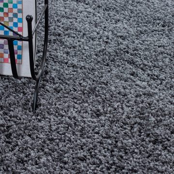 Teppich Unicolor - Einfarbig, Teppium, Rund, Höhe: 30 mm, Teppich Wohnzimmer Shaggy Einfarbig Grau Modern Flauschig Weiche