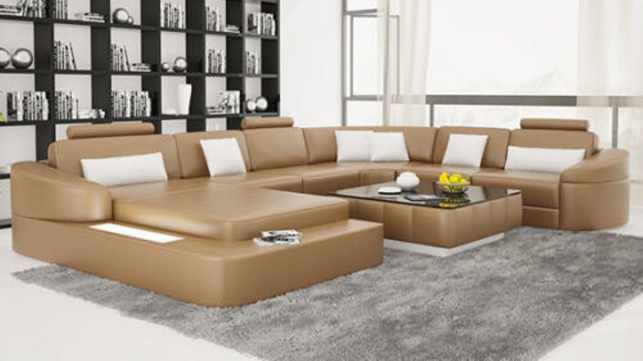 Modern Garnitur Sofas Eck JVmoebel Sofa Ecksofa Beige USB U-Form Couch Leder Wohnlandschaft