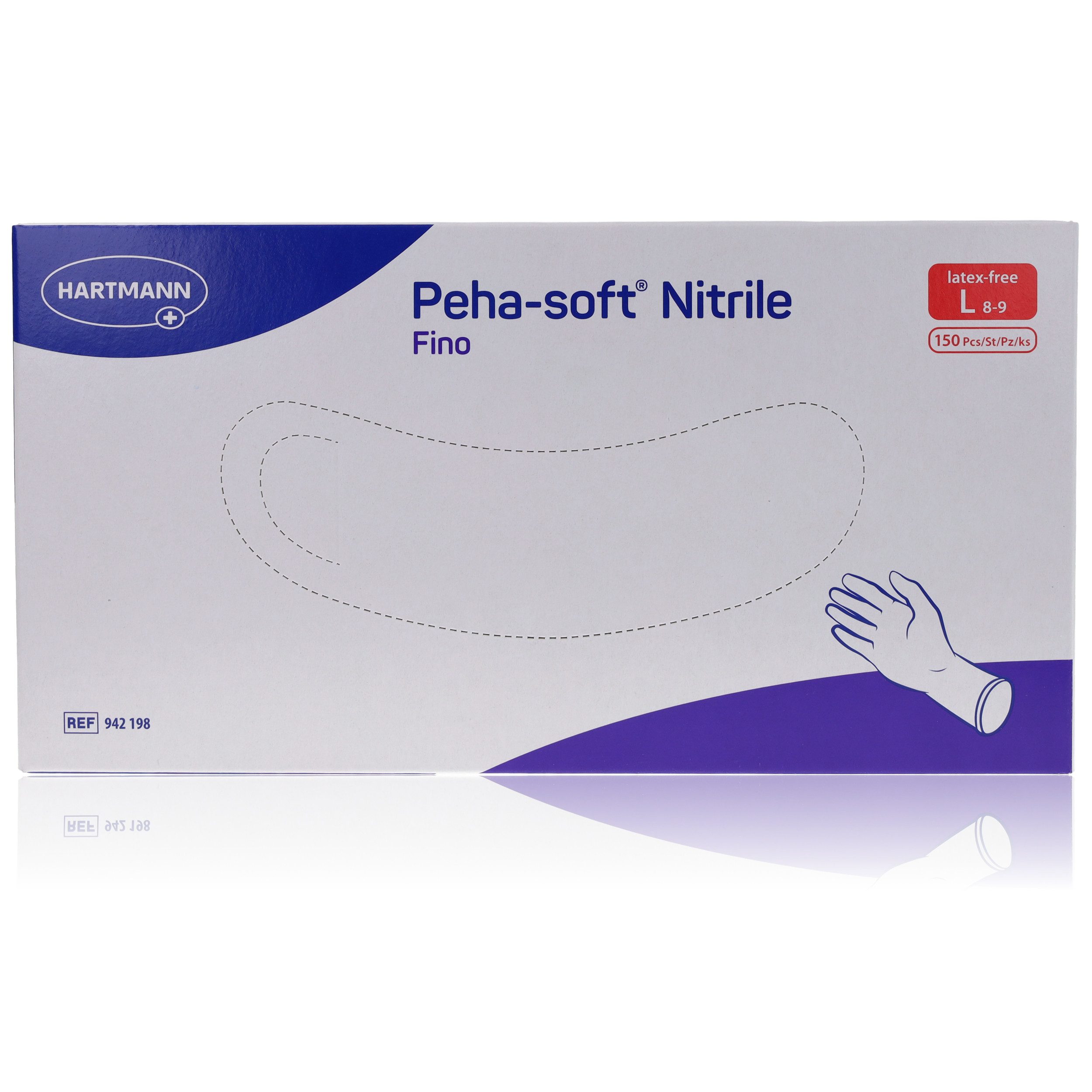 PAUL HARTMANN AG Nitril-Handschuhe Peha-Soft nitrile fino Gr. L 150Stk (hochelastisch, reißfest, weich, 150-St., praktische Spenderbox) latex- & puderfreie Einmal-Untersuchungs-/ Schutzhandschuhe