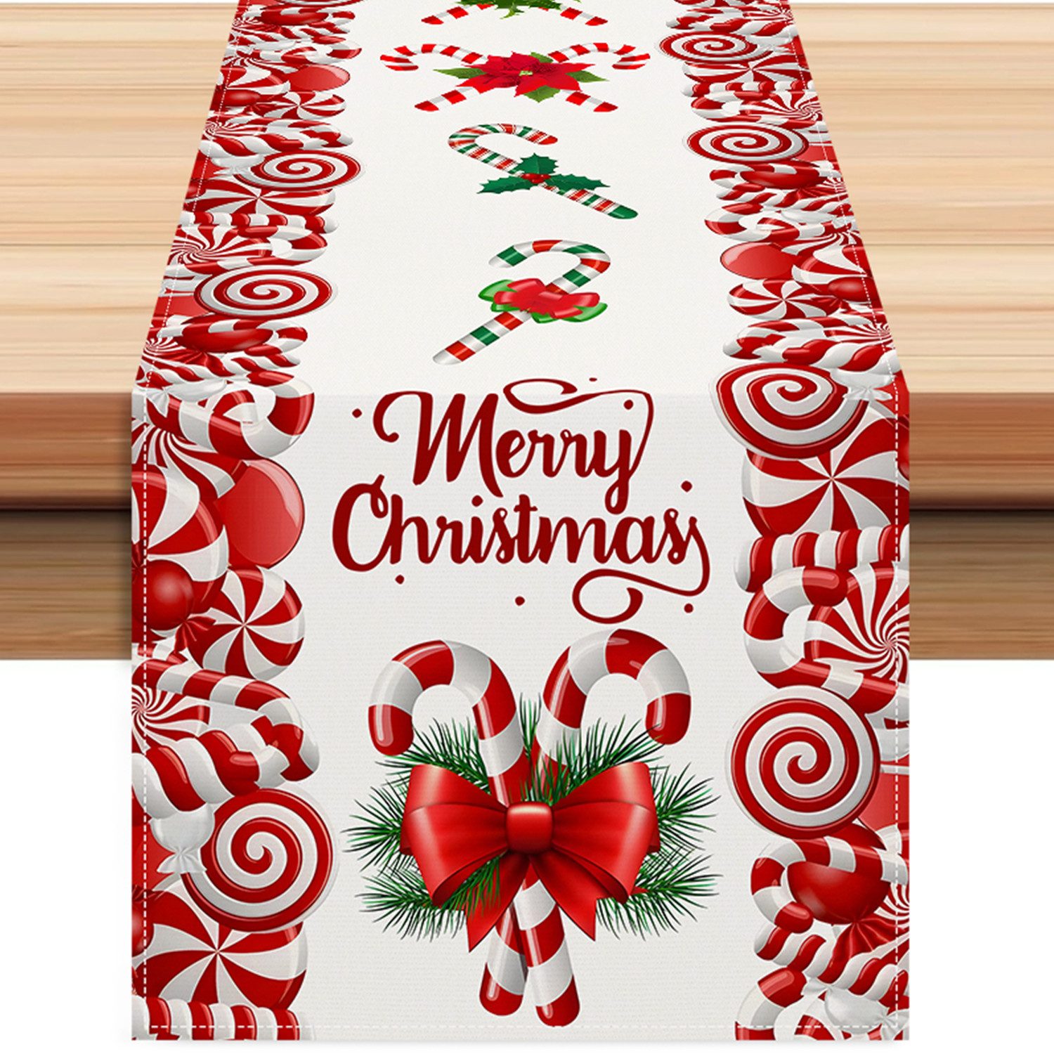 Tischläufer Weihnachtlicher Leinen Tischläufer Druck, Festliche Tischdekoration