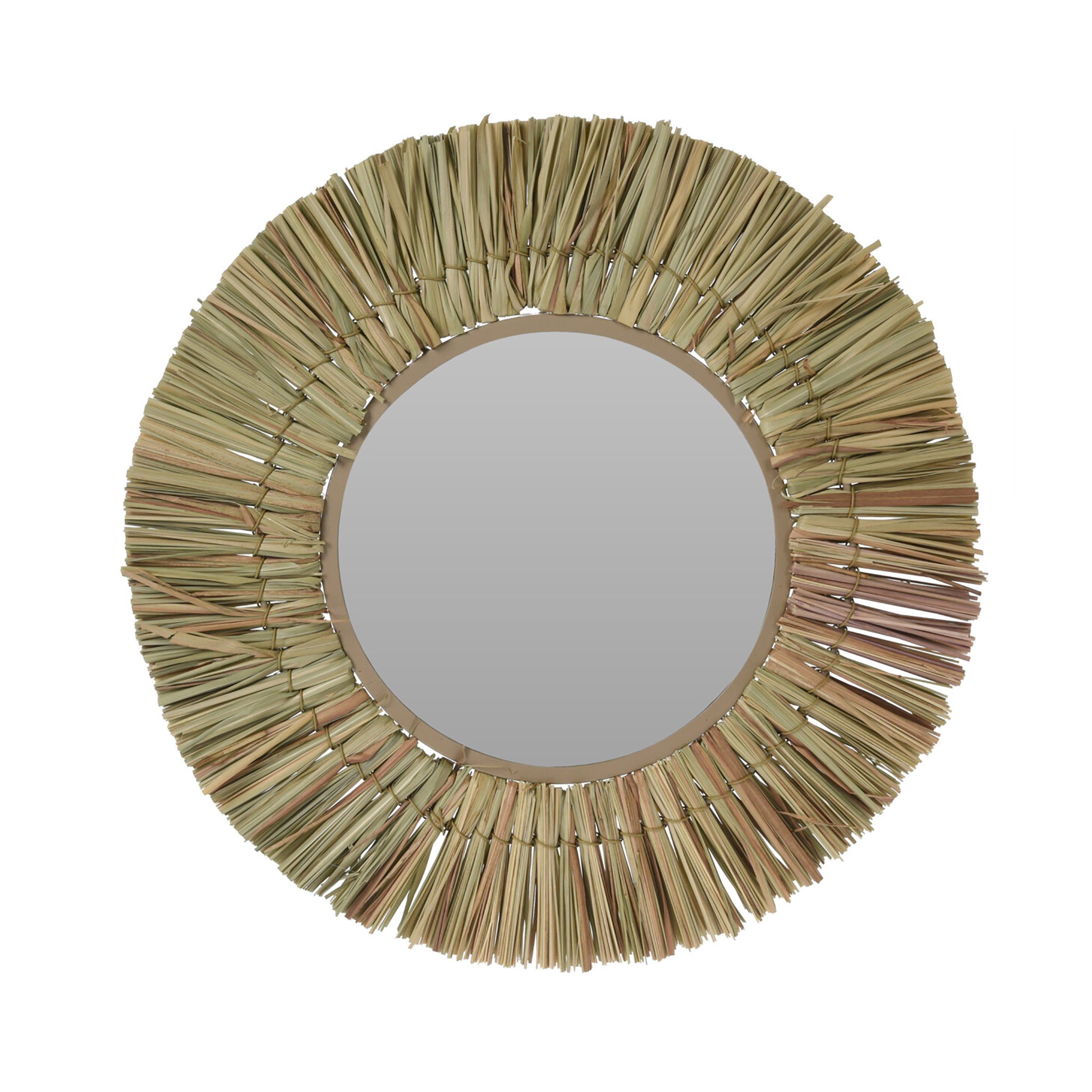 Spetebo Dekospiegel Wand Spiegel rund mit Gras Rahmen - Ø 41 cm (Packung, 1-St., mit Aufhängeöse), Hängespiegel Wanddeko Deko Spiegel