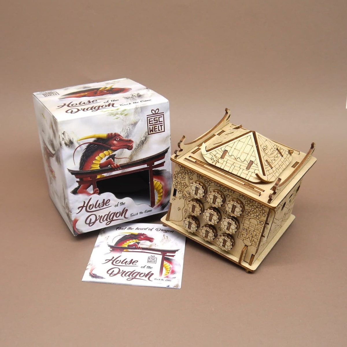 ESC, Escape Welt Spiel HOUSE OF THE DRAGON - schwierige Cluebox, Knobelspiel, Holzpuzzle
