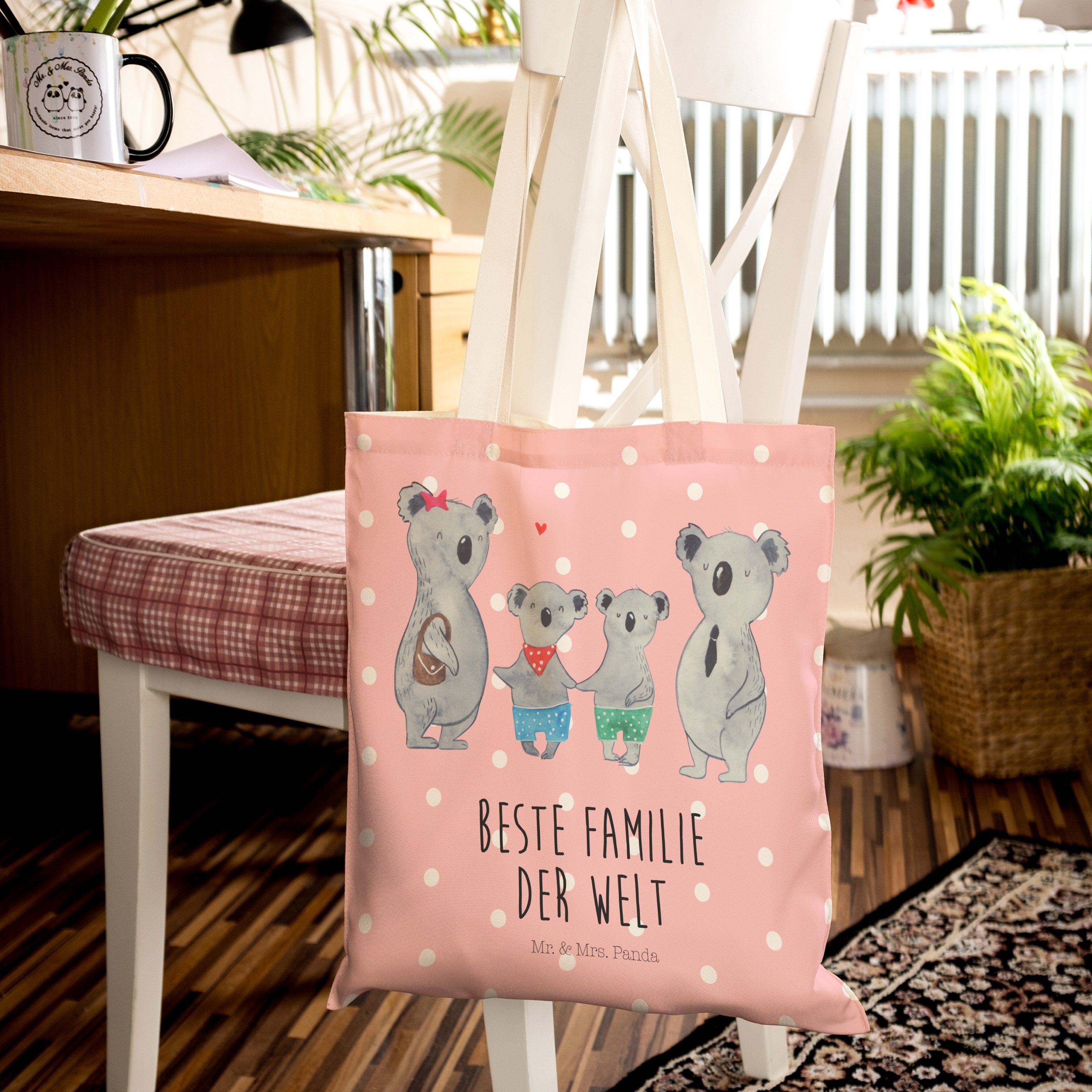 Panda Koala Pastell Vatertag - Geschenk, Familie Rot - Mr. zwei Mrs. Baumwolltasche, Tragetasche & (1-tlg)