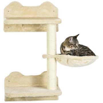 PawHut Katzen-Kletterwand Katzen Kletterwand, 4-teilig, Katzentreppe, Sisal, Beige+Cremeweiß, mit Hängematte, 40 x 28 x 73cm