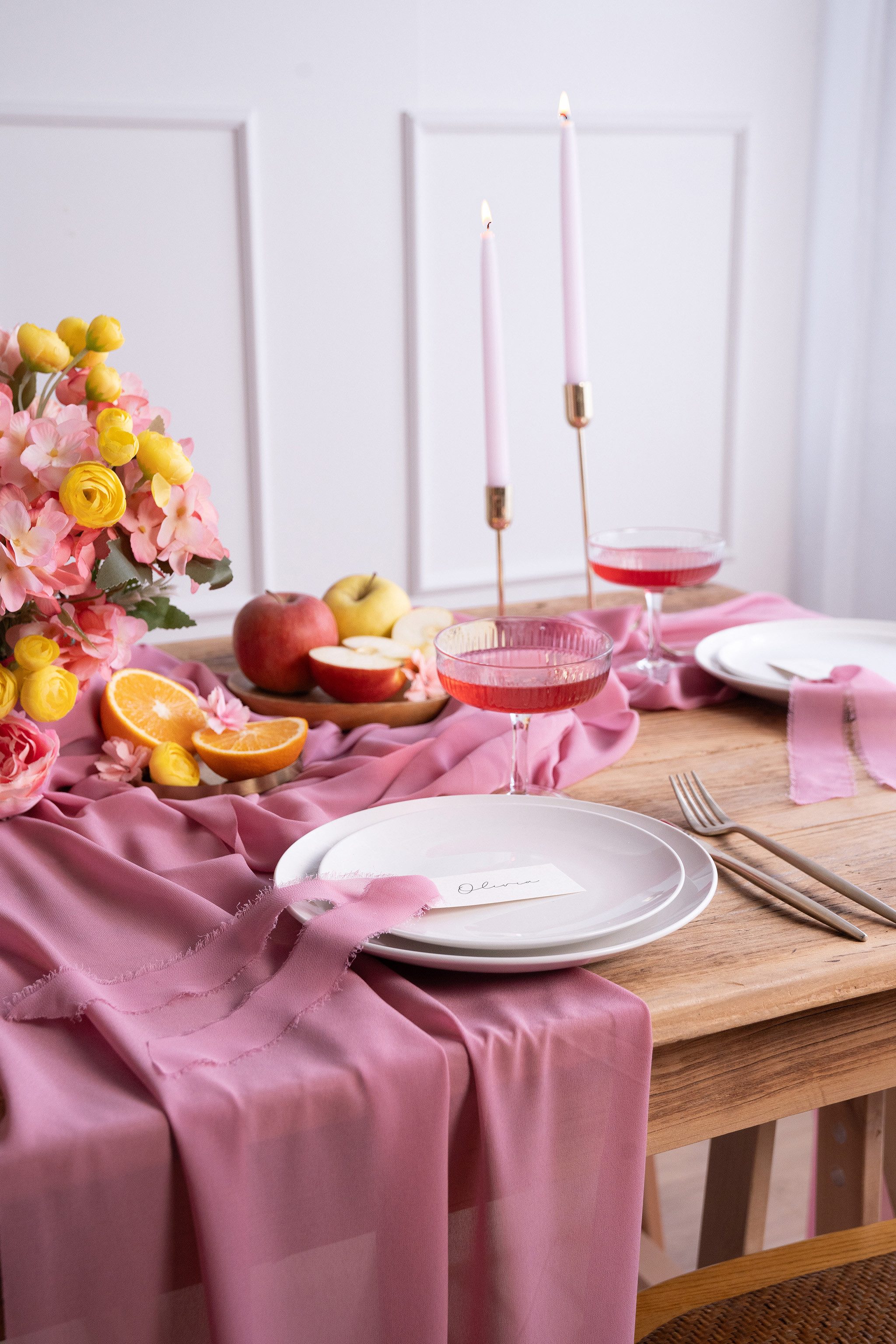 partydeco Tischläufer, Tischläufer Chiffon 48cm x 5m Rosa