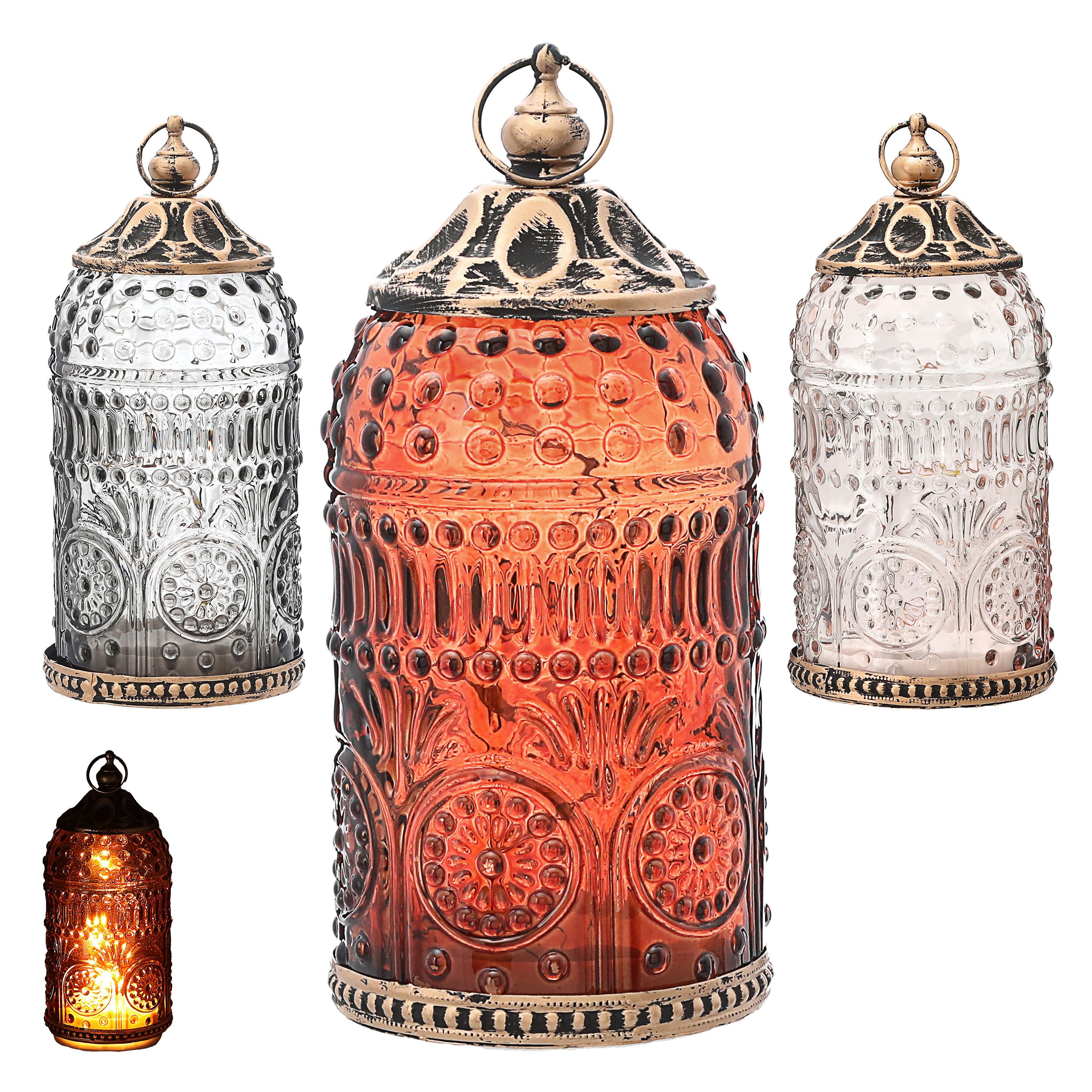 CEPEWA LED Dekolicht LED Leuchte 3er Set orientalisch Glas Metall Ø7cm H23cm 3 Farben