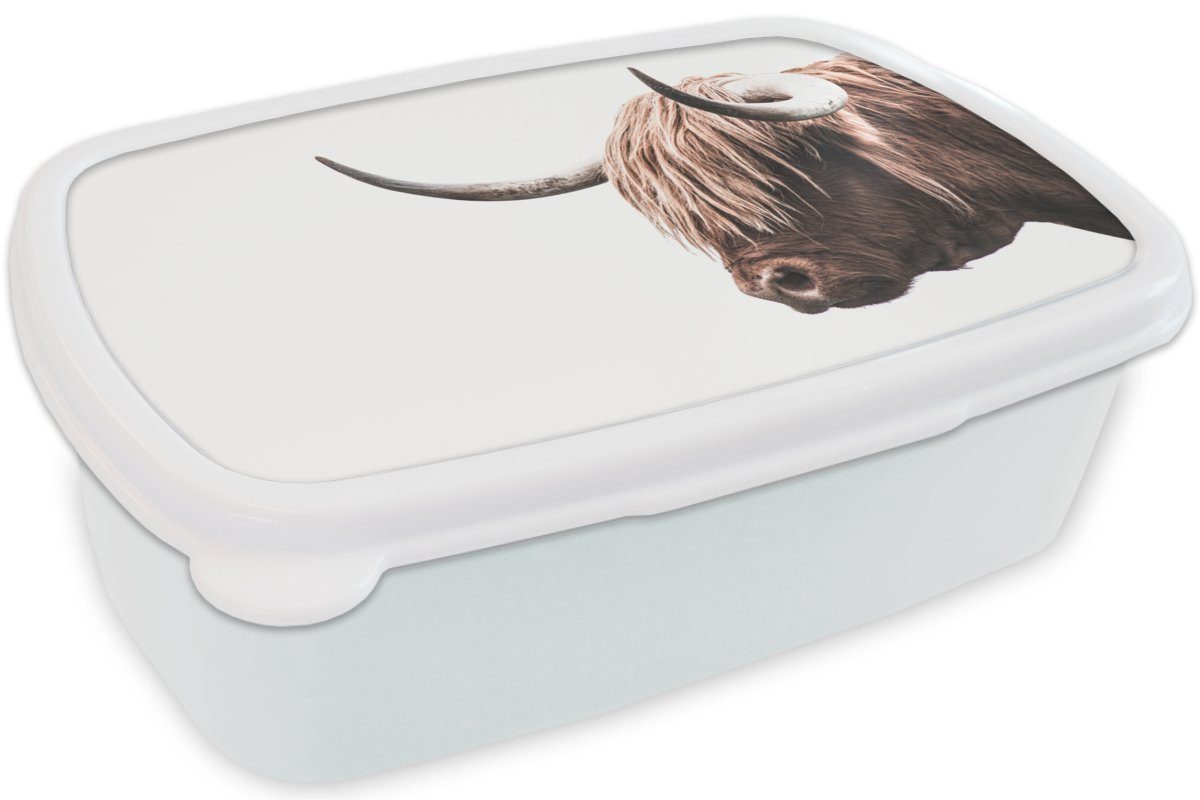 MuchoWow Lunchbox Schottischer Highlander Brotdose, Erwachsene, und Weiß, - für Kunststoff, für Jungs Tier Kinder - (2-tlg), Brotbox und Mädchen