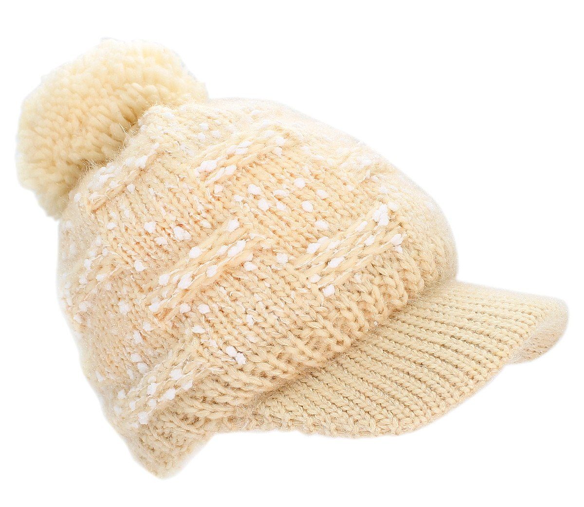 dy_mode Schirmmütze Damen Schirmmütze Dick Gefütterte Strickmütze mit Bommel mit Innenfutter