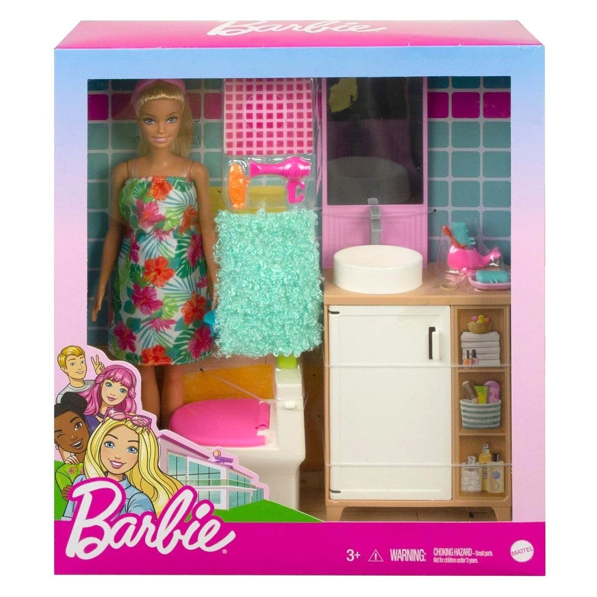 Mattel® Puppen Accessoires-Set »Mattel GRG87 - Barbie -  Badezimmer-Spielset, Puppe mit Möbeln und Zubehör«
