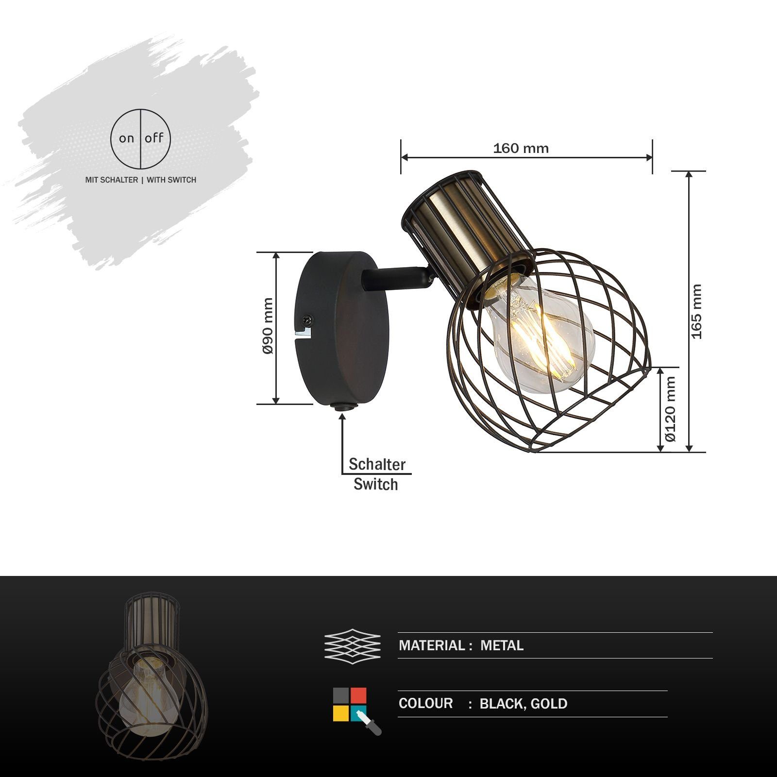 Schalter Wohnzimmer Globo GLOBO Wandleuchte Wandleuchte Wandlampe innen mit