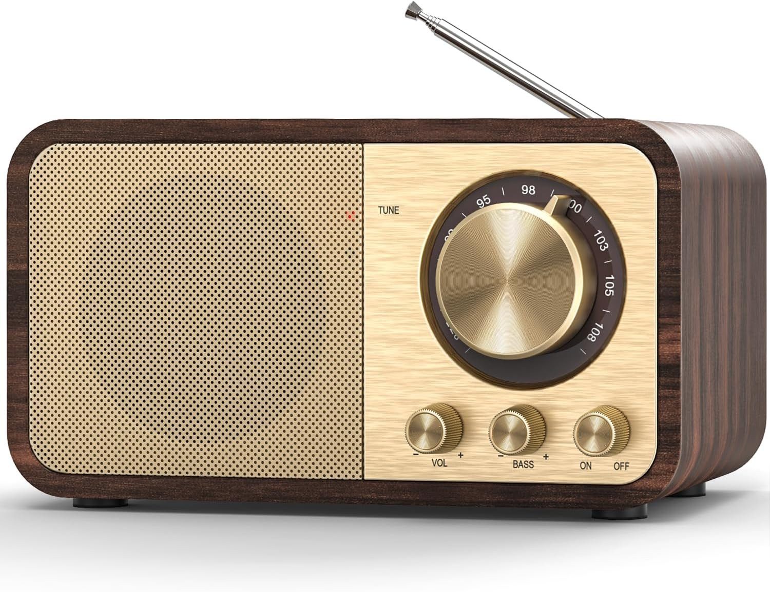 Forrlite Radio, Digitalradio, Retro Radio mit Bluetooth, FM-Radio Radio (Unterstützt die Musikwiedergabe von TF-Karte, USB-Stick und AUX-Eingang, uBerdem unterstützt er UKW-Radio für Nachrichten und Musik., 1800-mA-Lithium-Akku bietet eine Laufzeit von 3-
