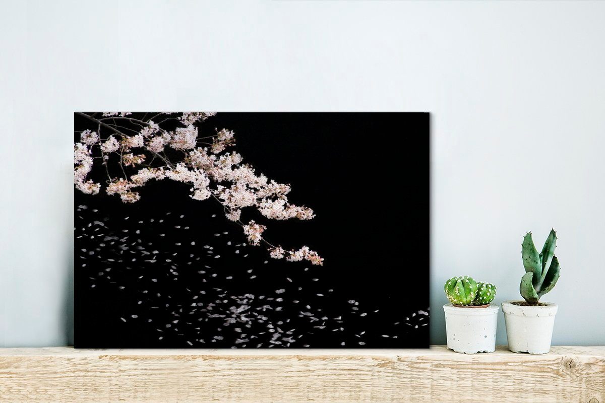 St), cm Leinwandbild der (1 Aufhängefertig, Wandbild Leinwandbilder, in 30x20 Wanddeko, OneMillionCanvasses® Nacht, Kirschblüten