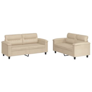 vidaXL Sofa 2-tlg. Sofagarnitur mit Kissen Creme Mikrofasergewebe