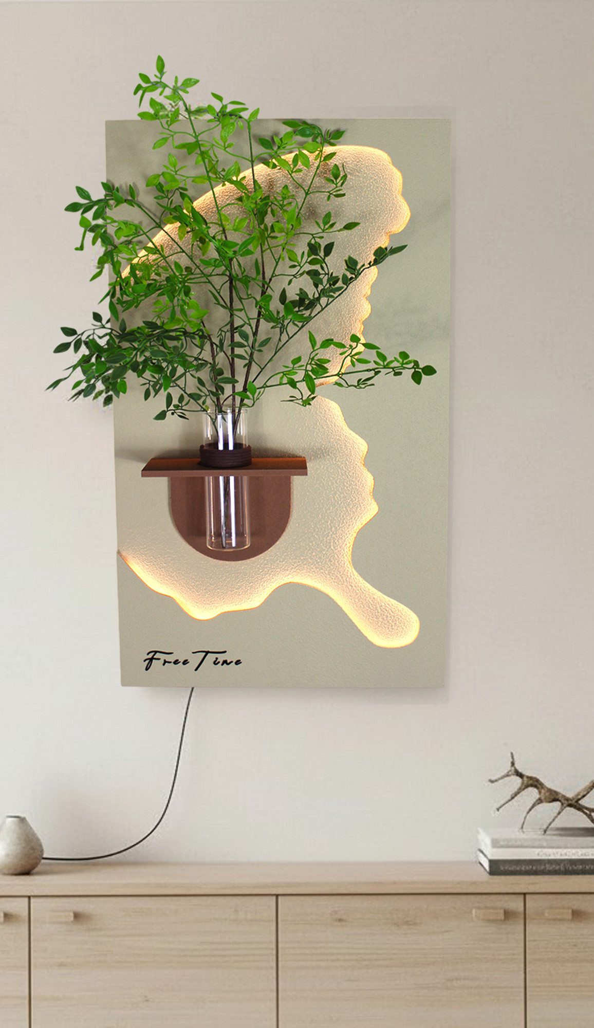 Arnusa LED-Bild 3D Wandbild mit LED-Beleuchtung & dekorativer Glasvase, Baum, Wanddeko Wandskulptur Wohnzimmerdeko – Bild 5 von 5