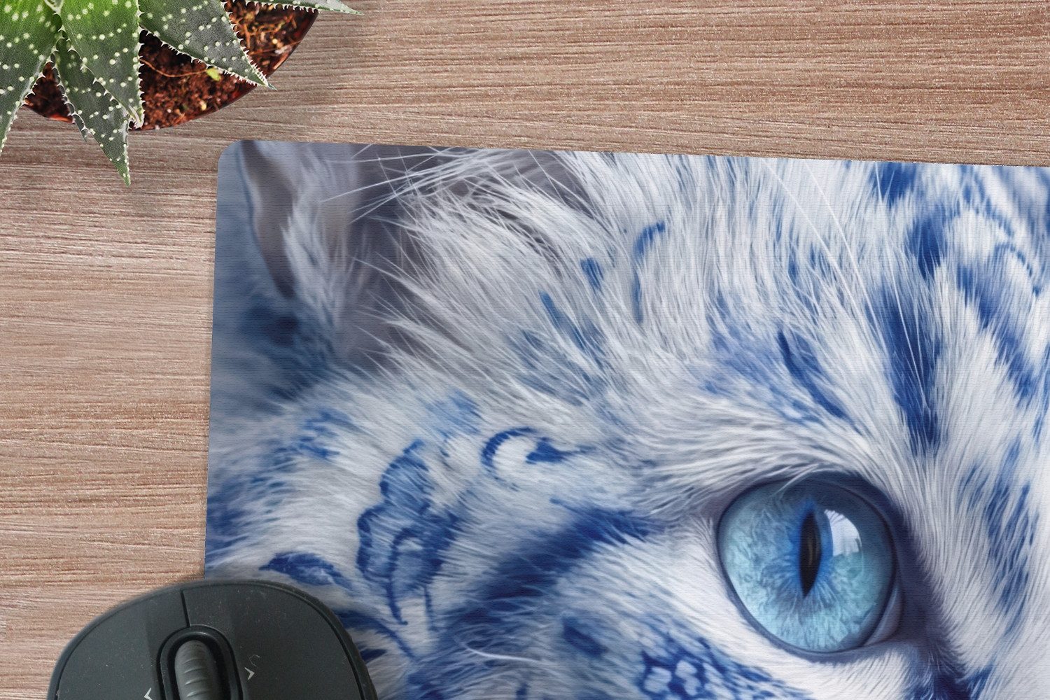 MuchoWow Mauspad Katze - Muster - Blau (1-St), Büro für Tastatur und Maus, Mousepad Gaming, Desk Mat, 17x11 cm