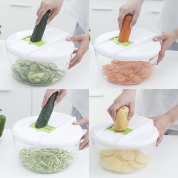 NYVI Zerkleinerer CleverCuisine Gemüsehobel mit Schüssel und Vorratsbehältern Set, 6in1 Multifunktion Gemüseschneider Mandoline für Gemüse & Obst