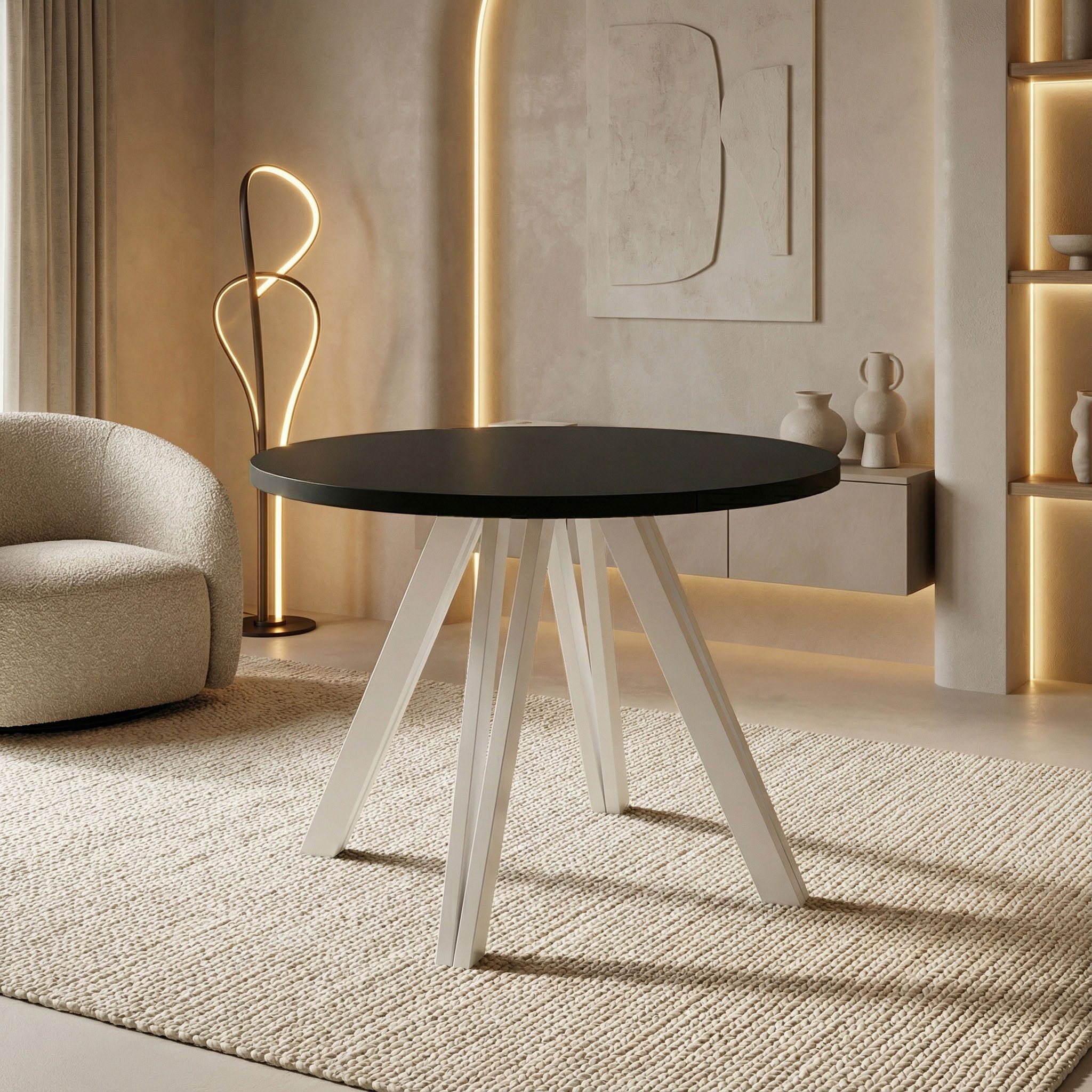 WFL GROUP Esstisch Ravano ausziehbar rund modern mit Weißen Holzbeinen (MADE IN EU, drei Größen – 100 cm, ausziehbar auf 140/180 cm), platzsparender Tisch für kleine Küche, Esszimmer oder Wohnzimmer