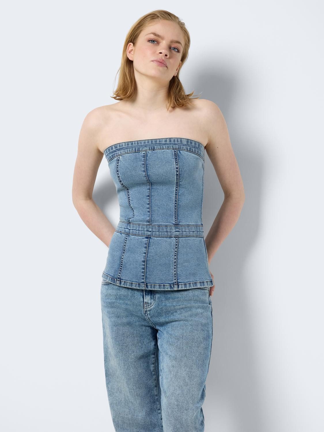 Shirttop schulterfrei Slim Fit ärmellos Denim