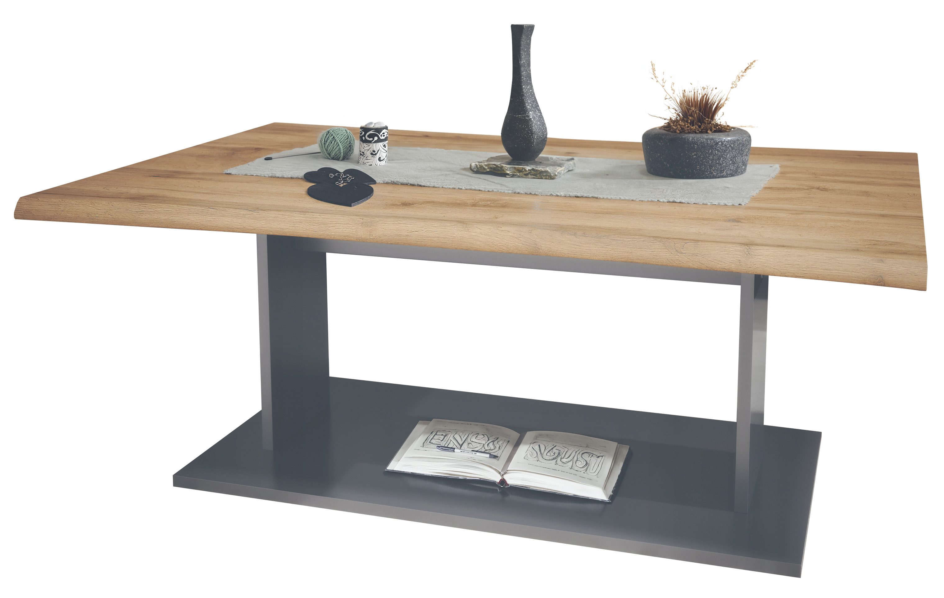 Vladon Couchtisch Melo (Wohnzimmertisch, mit Ablageboden), Anthrazit/Eiche Wotan (102 x 40 x 67,5)