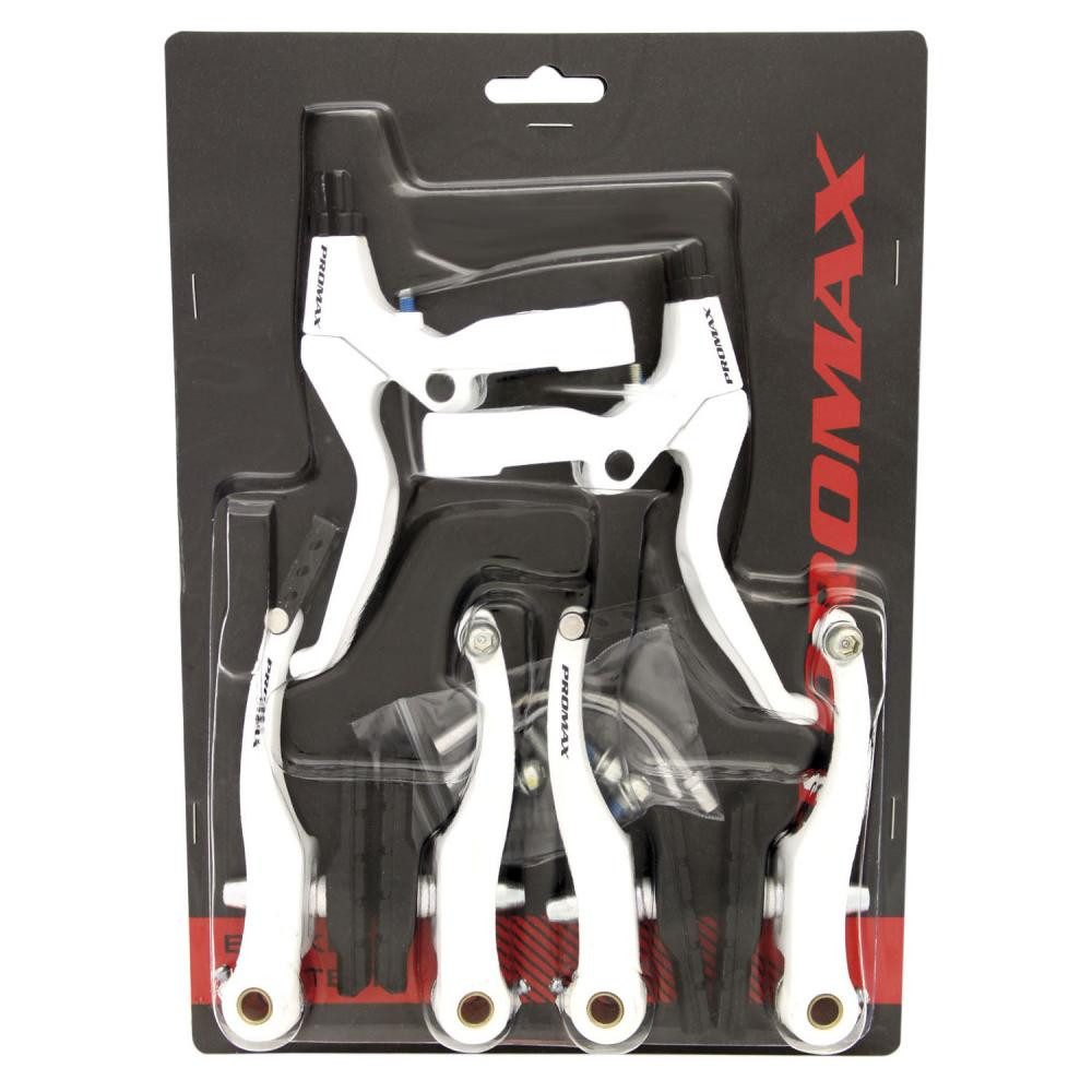 Promax Felgenbremse Promax Bremsenset V-Brake mit Bremshebeln vorne hinten weiß Aluminium