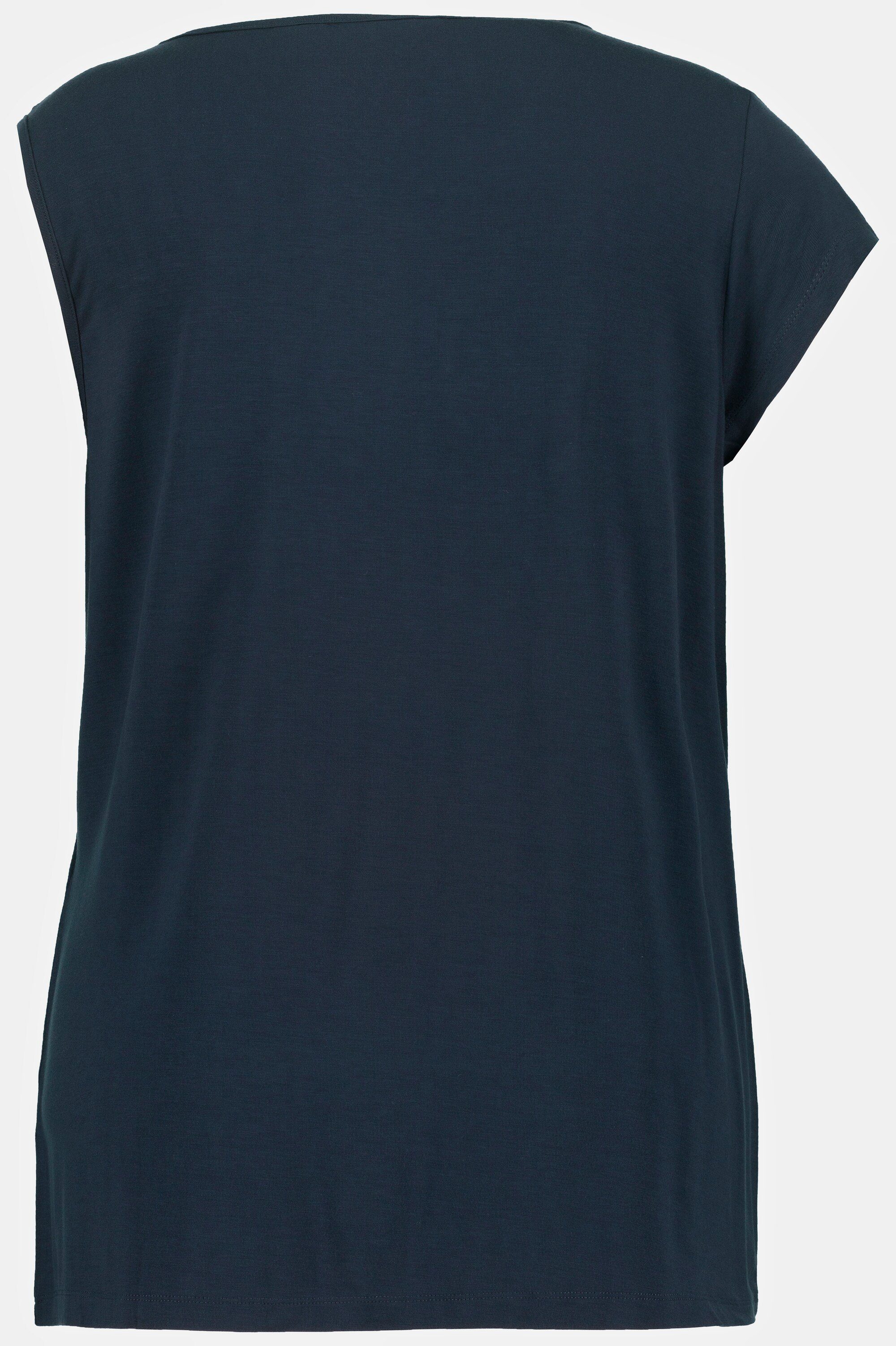 T-Shirt Ausschnitt Rundhalsshirt Classic Ulla marine Popken asymmetrischer