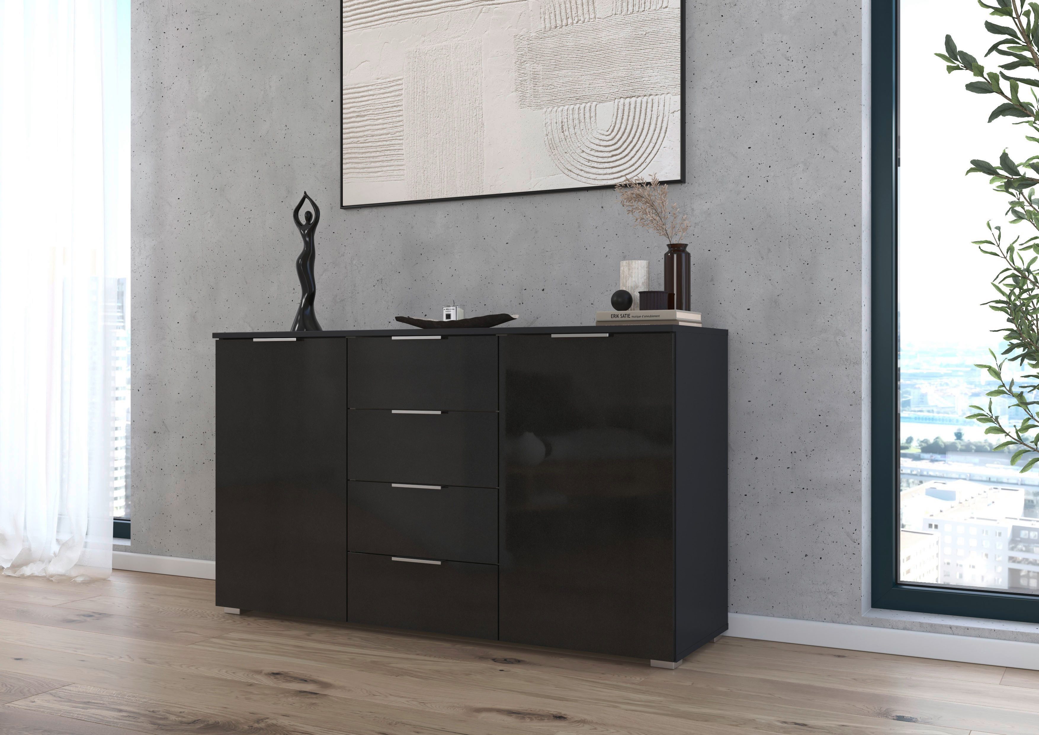 OTTO home Kombikommode Sideboard Schubladenkommode AGORDO mit Dekor- oder Hochglanzfront (in zwei Griff-Farben, Breite 120 cm), vier große Schubladen, mit insge – Bild 2 von 5
